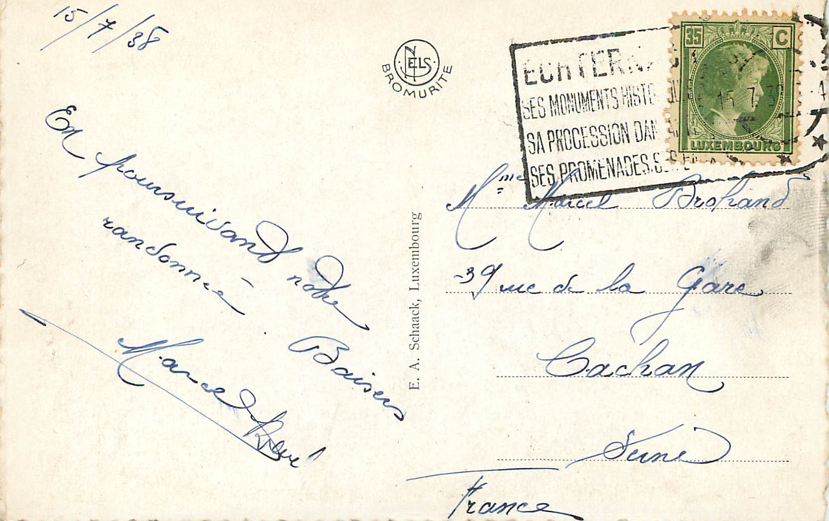 CPM Echternach petite suisse luxembourgeoise hotel bel'air vue echternach — Verso