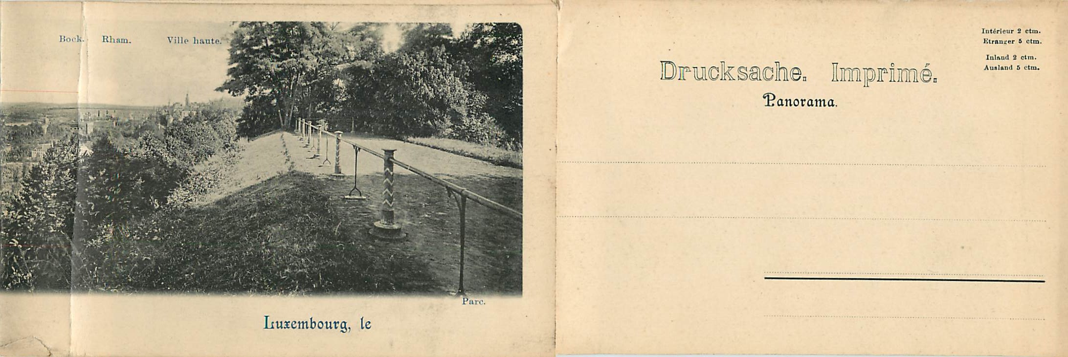 Panorama van de Stichting Escalotore — Luxemburg, het Park — Uitzicht op de Bovenstad, Rham, Boek en de omgeving — Achterkant