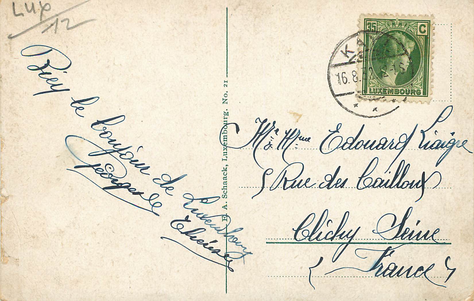 CPA Luxembourg pont Adolphe — Rückseite