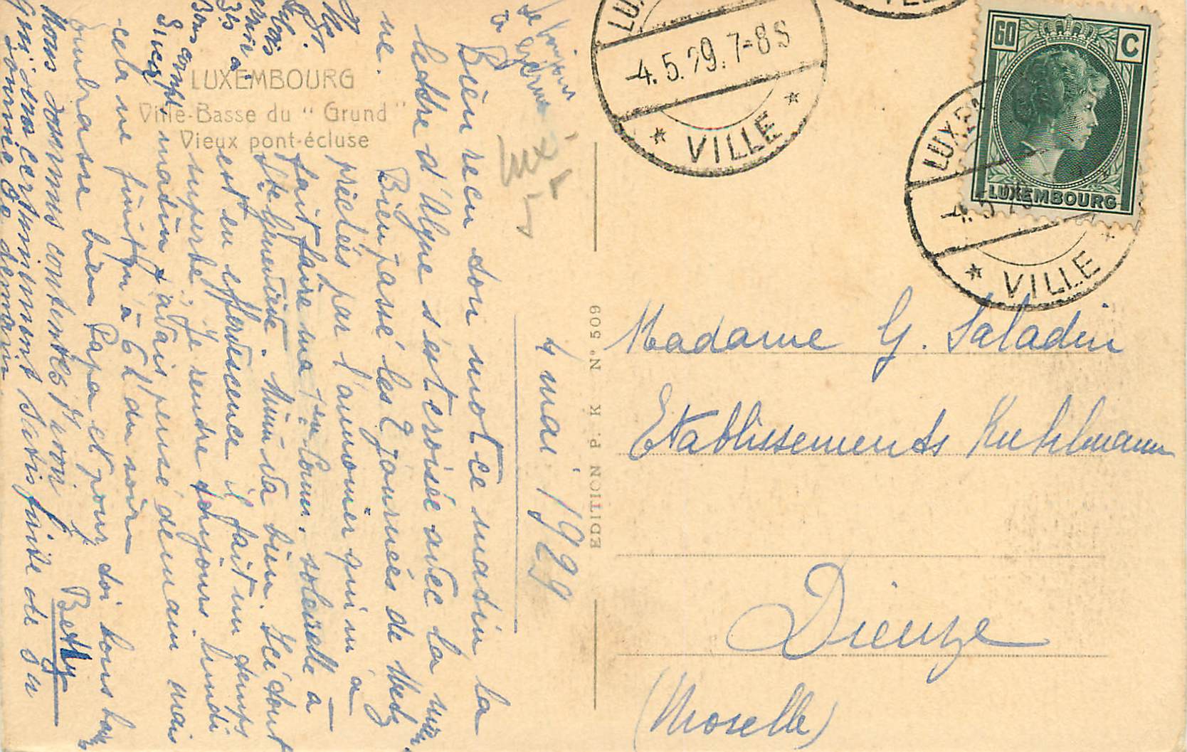 CPA Luxembourg ieux pont ecluse — Verso