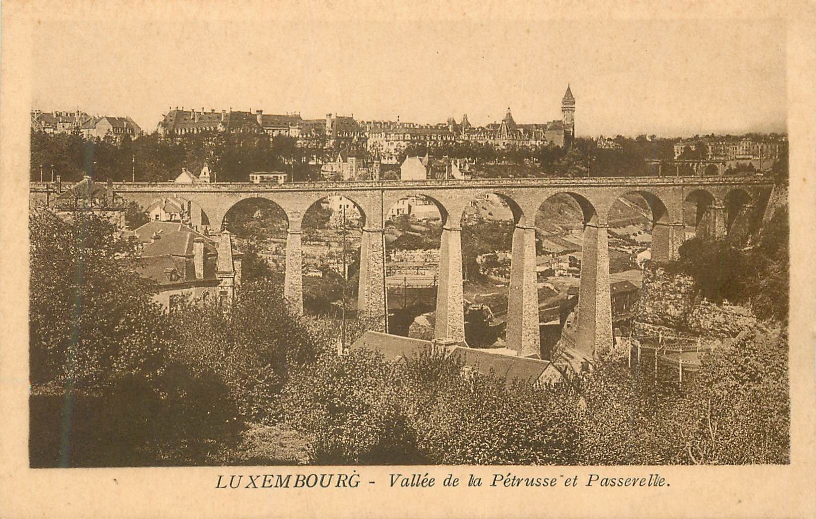 CPA Luxembourg vallee de la petrusse et passerelle