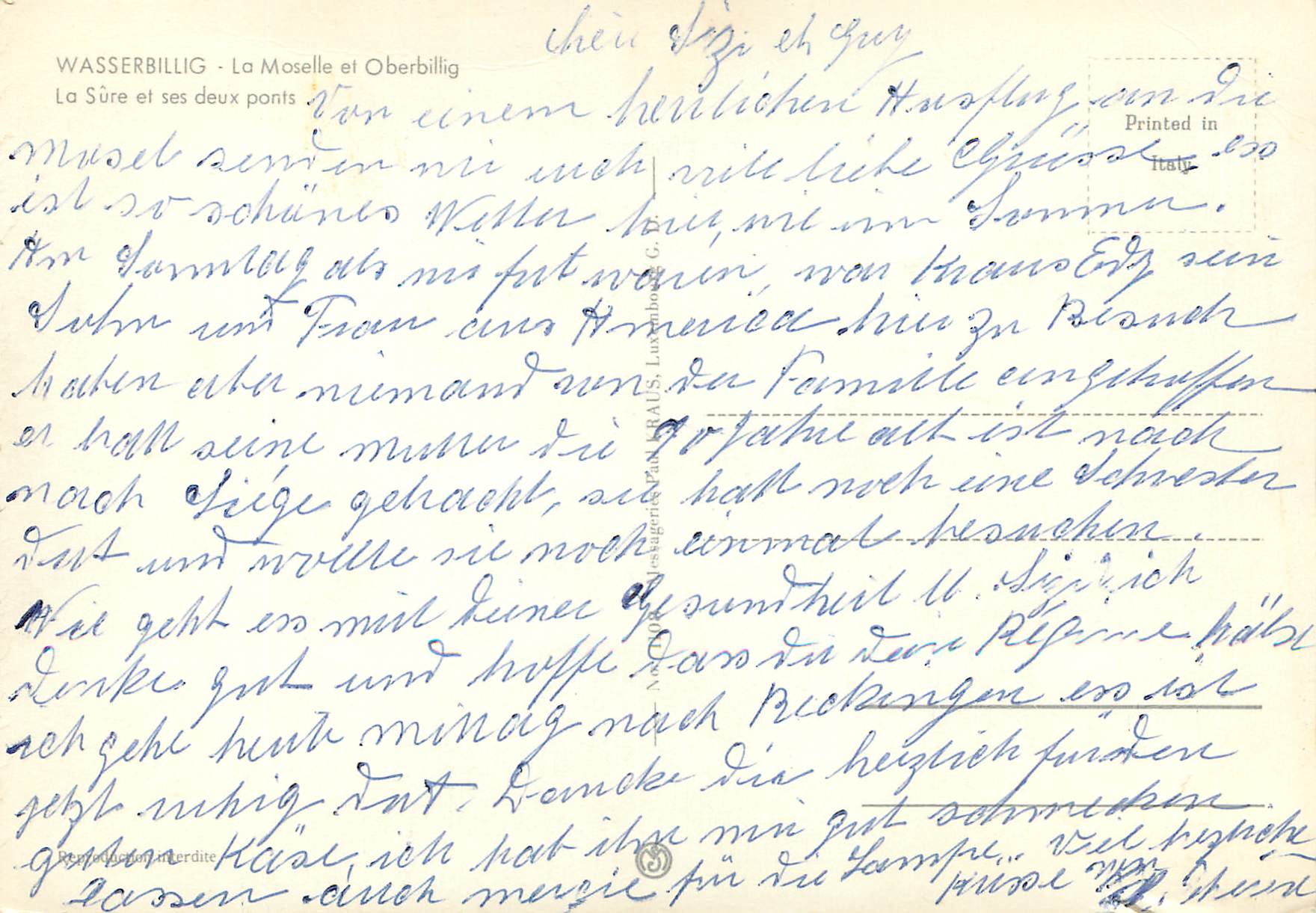 CPM Wasserbillig La Moselle et Oberbillig — Verso