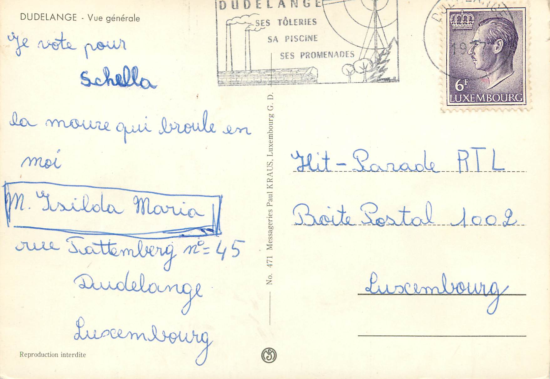 CPM Luxembourg Dudelange Vue generale — Verso