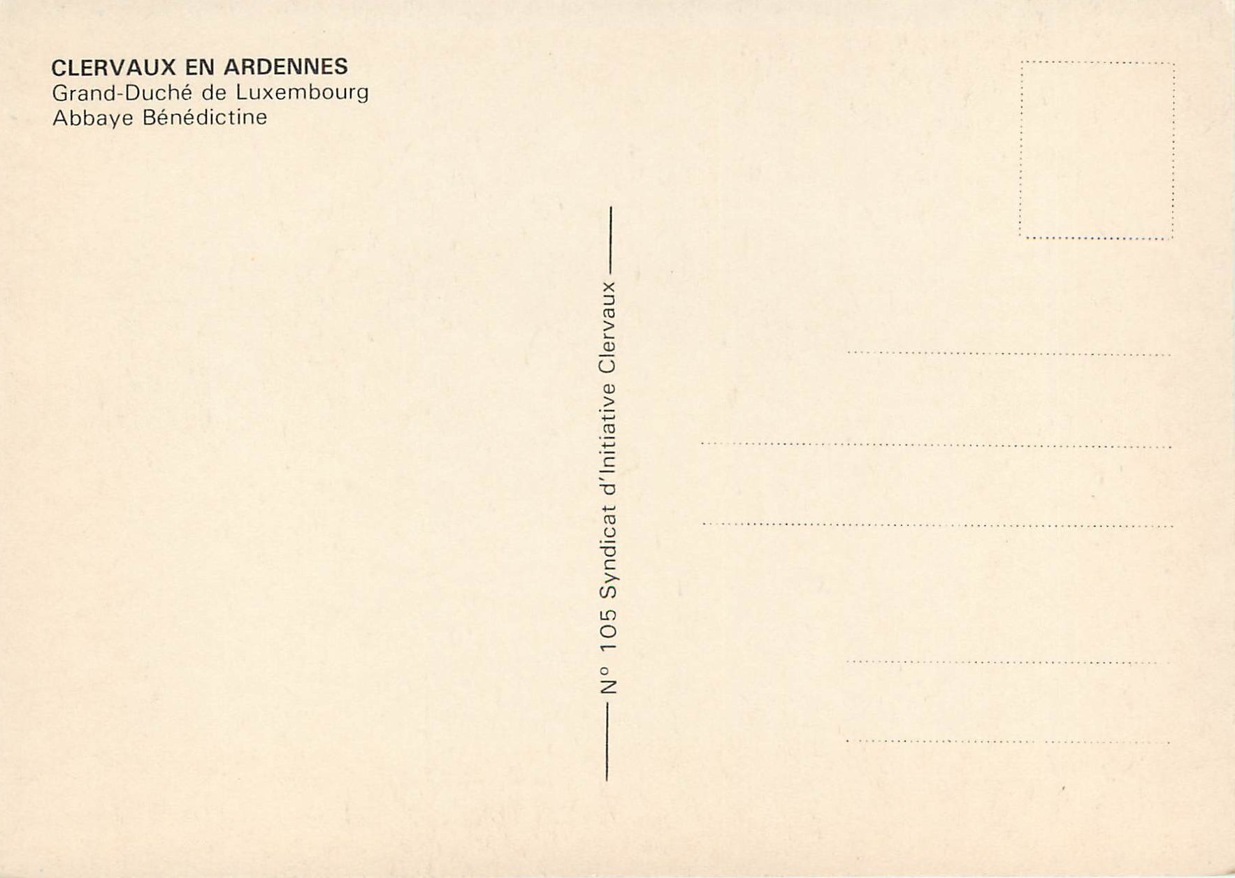CPM Luxembourg Grand-Duche de Luxembourg Clervaux Abbaye Benedictine — Rückseite