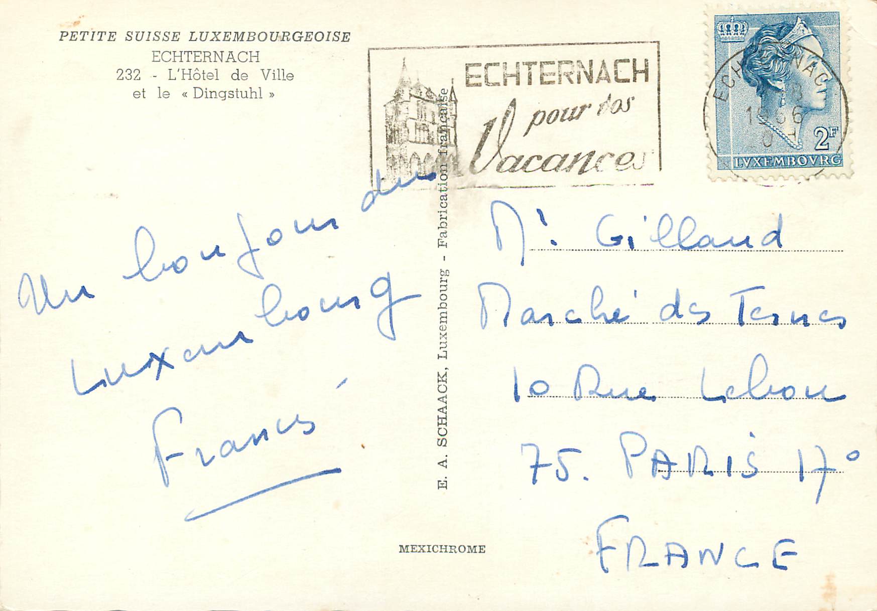 CPM Luxembourg Echternach L'Hotel de Ville — Rückseite