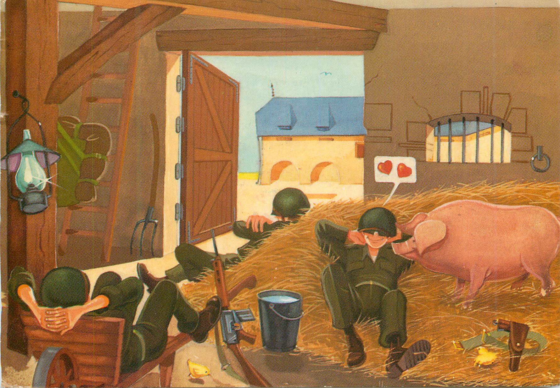 CPM Soldat Militaria Cochon Porc