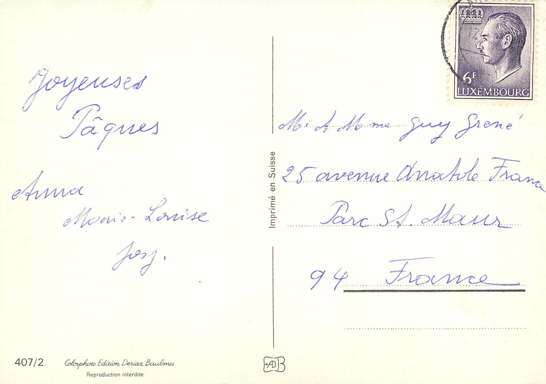CPM Fleurs — Verso