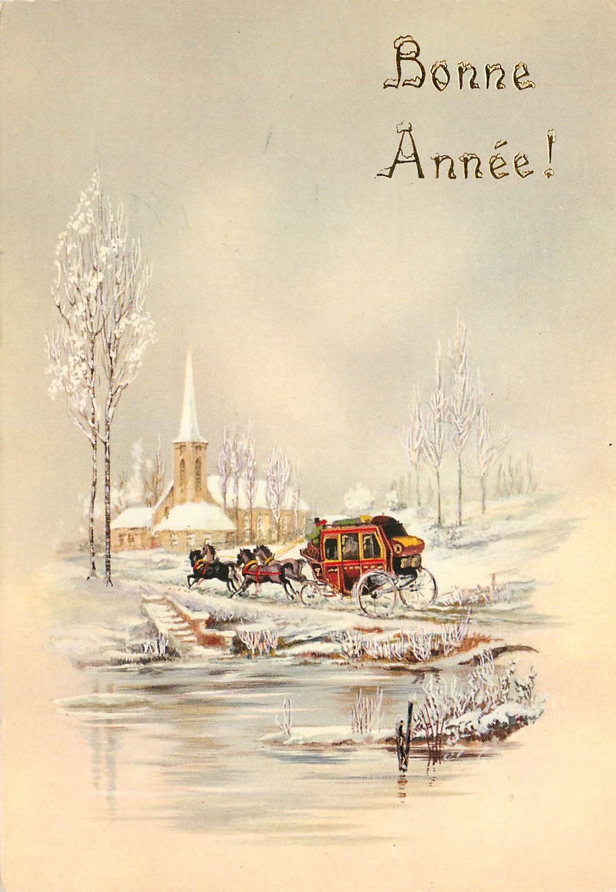 CPM Bonne annee Caleche