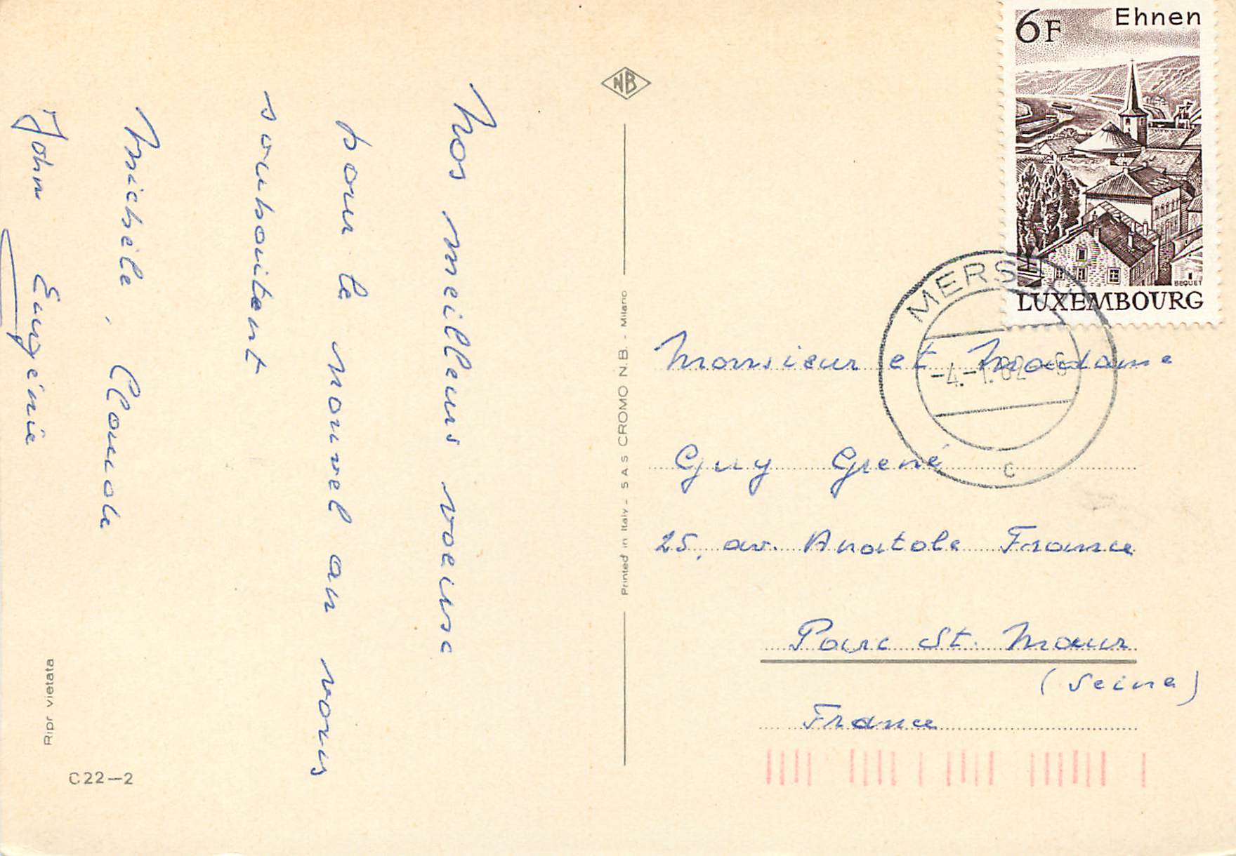 CPM Bonne annee Caleche — Rückseite