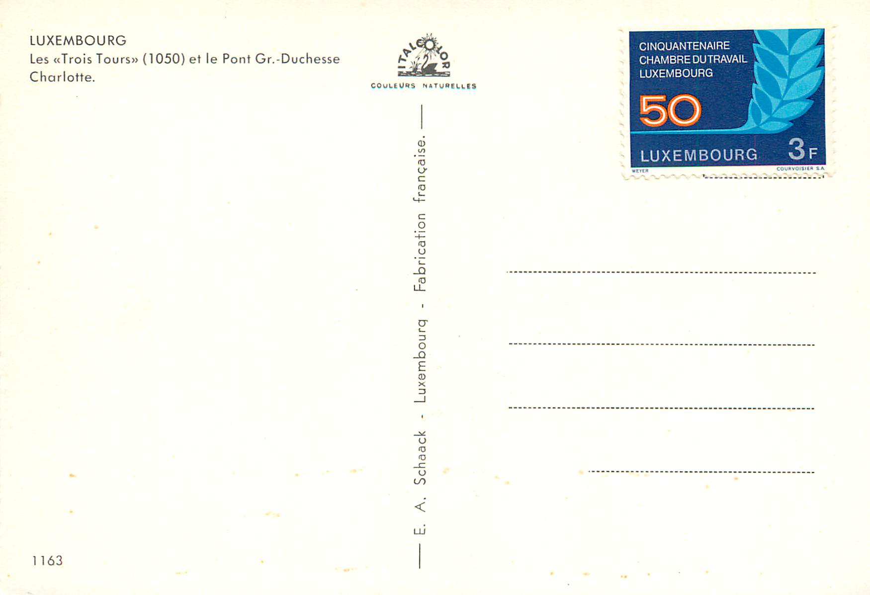 CPM Luxembourg Les Trois Tours (1050) — Verso
