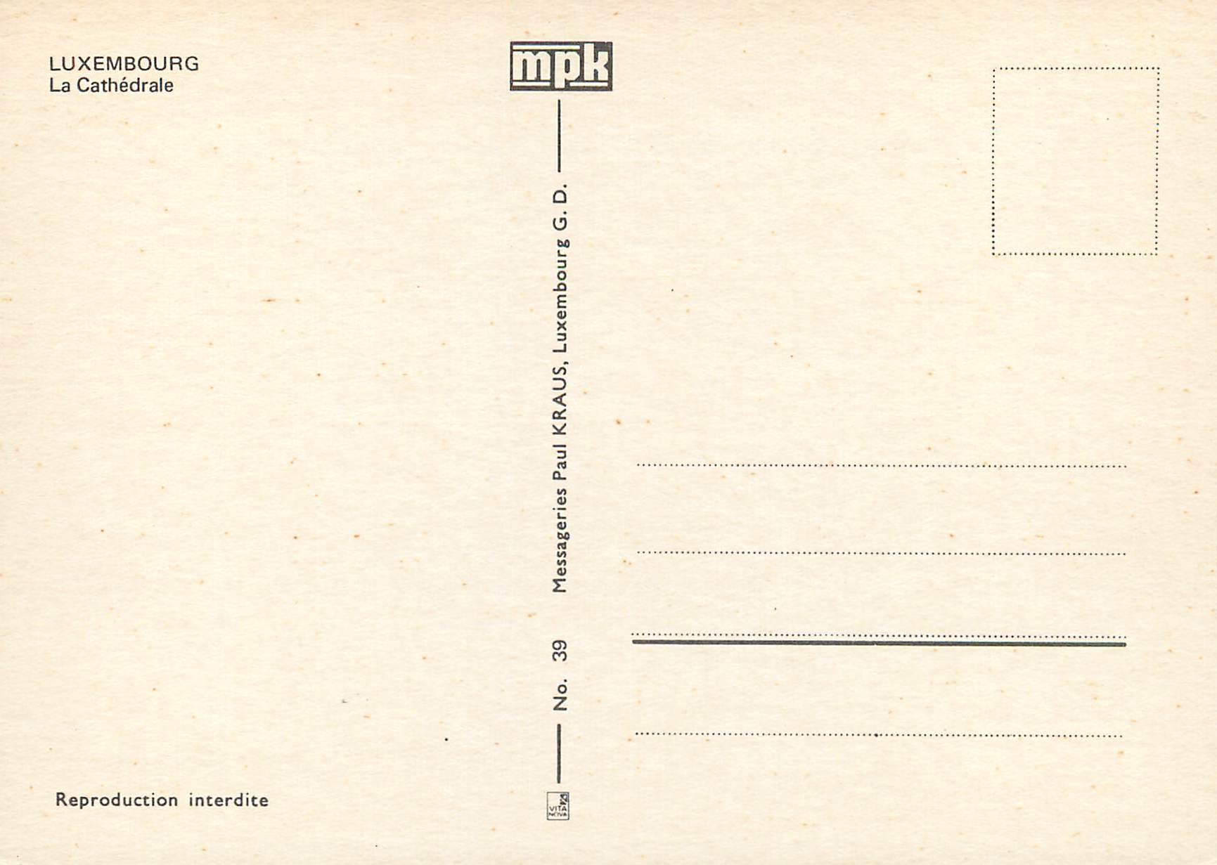 CPM Luxembourg La Cathedrale — Verso