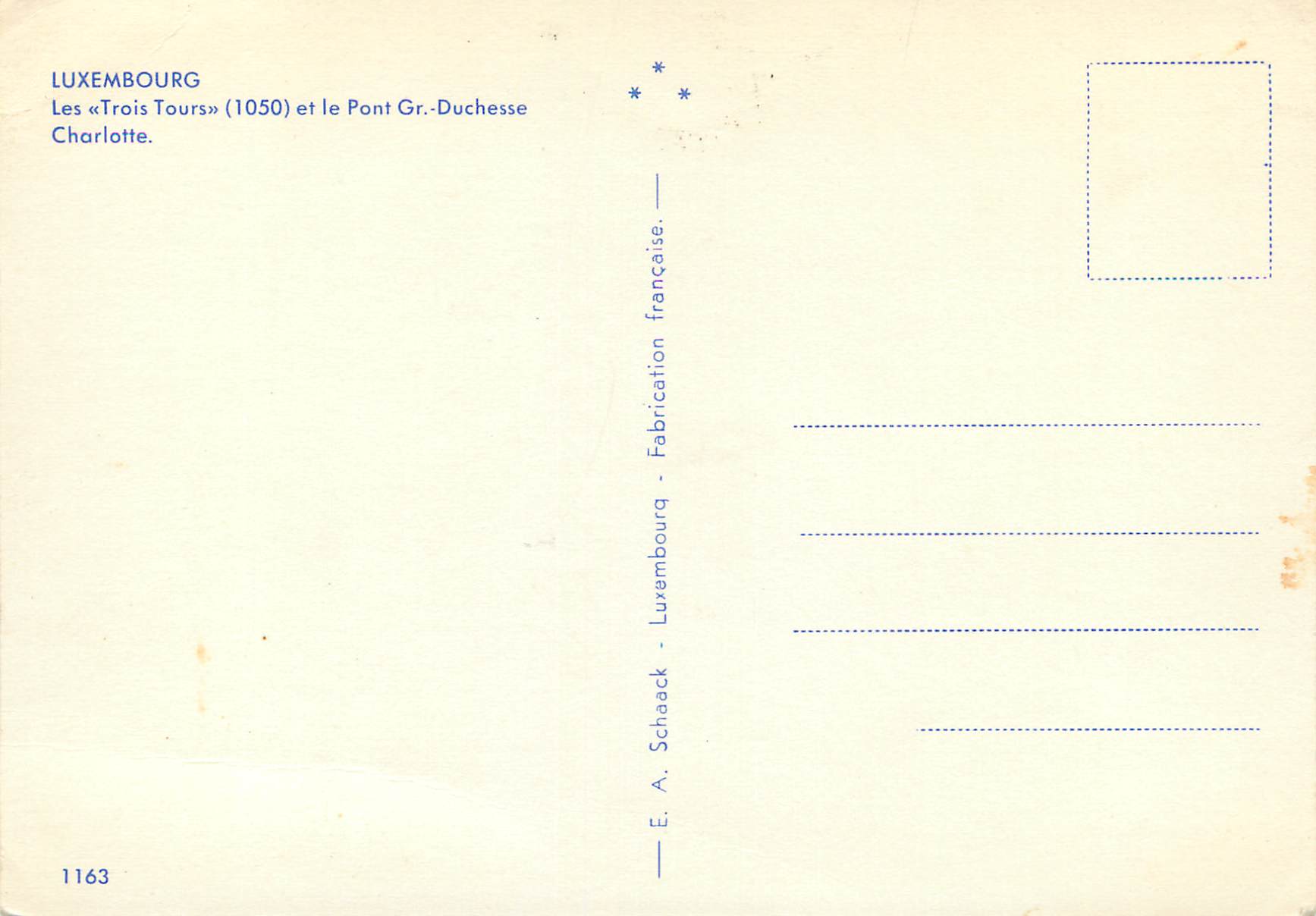 CPM Luxembourg Les Trois Tours — Verso