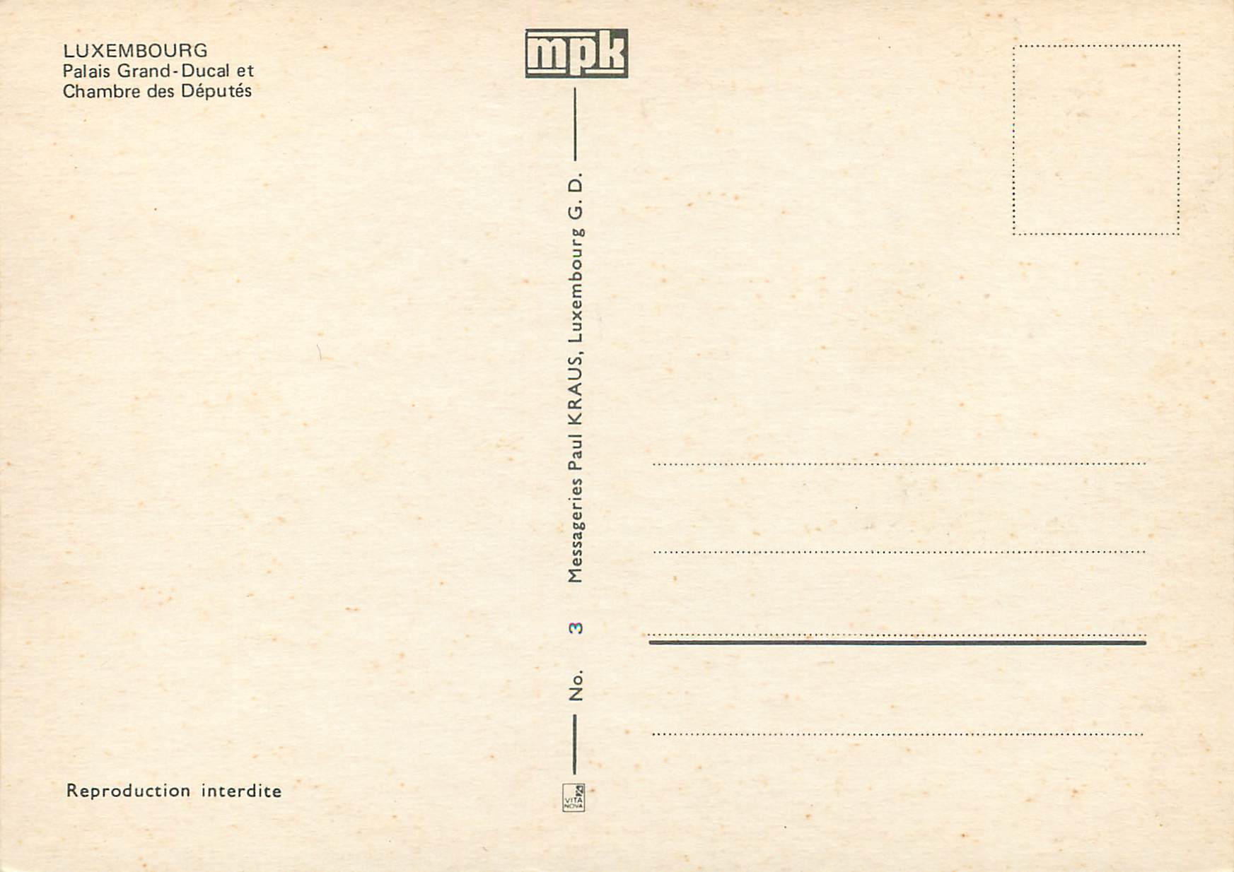 CPM Luxembourg Palais Grand-Ducal — Verso