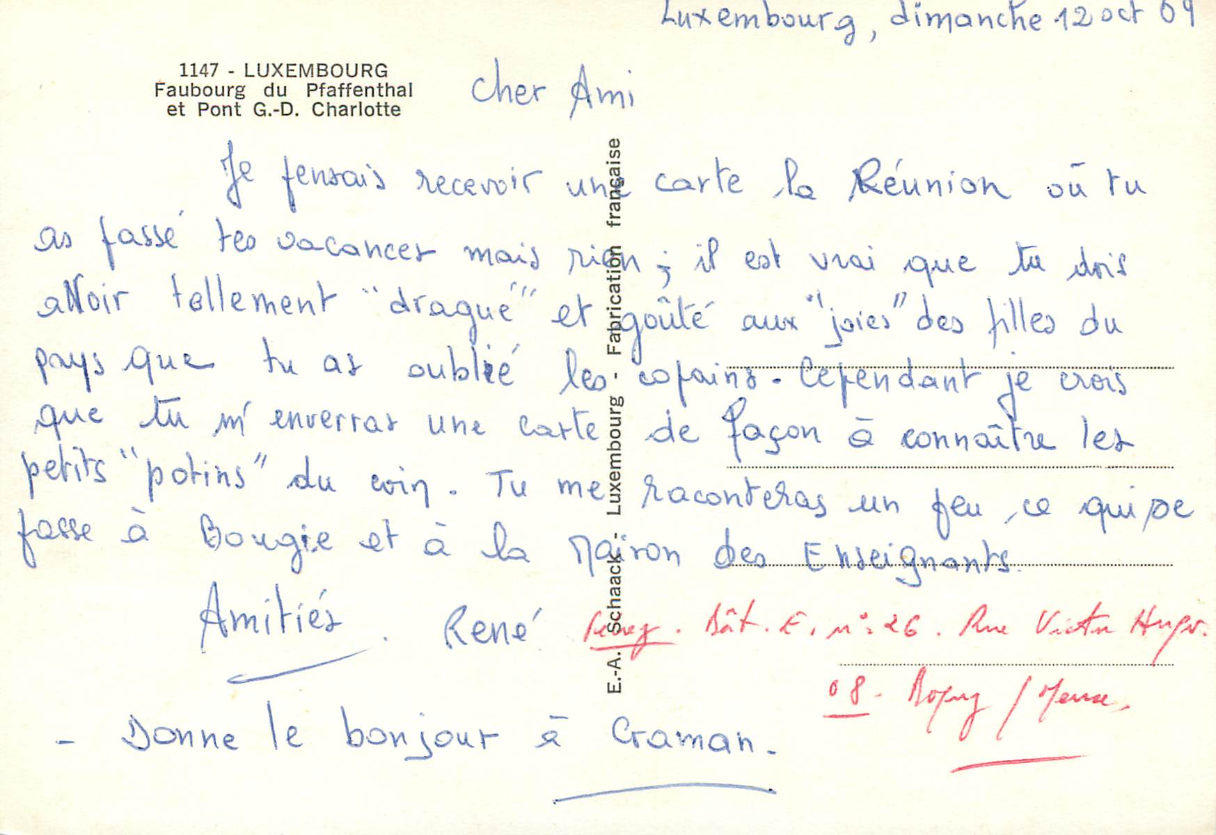 CPM Luxembourg Faubourg du Pfaffenthal — Verso