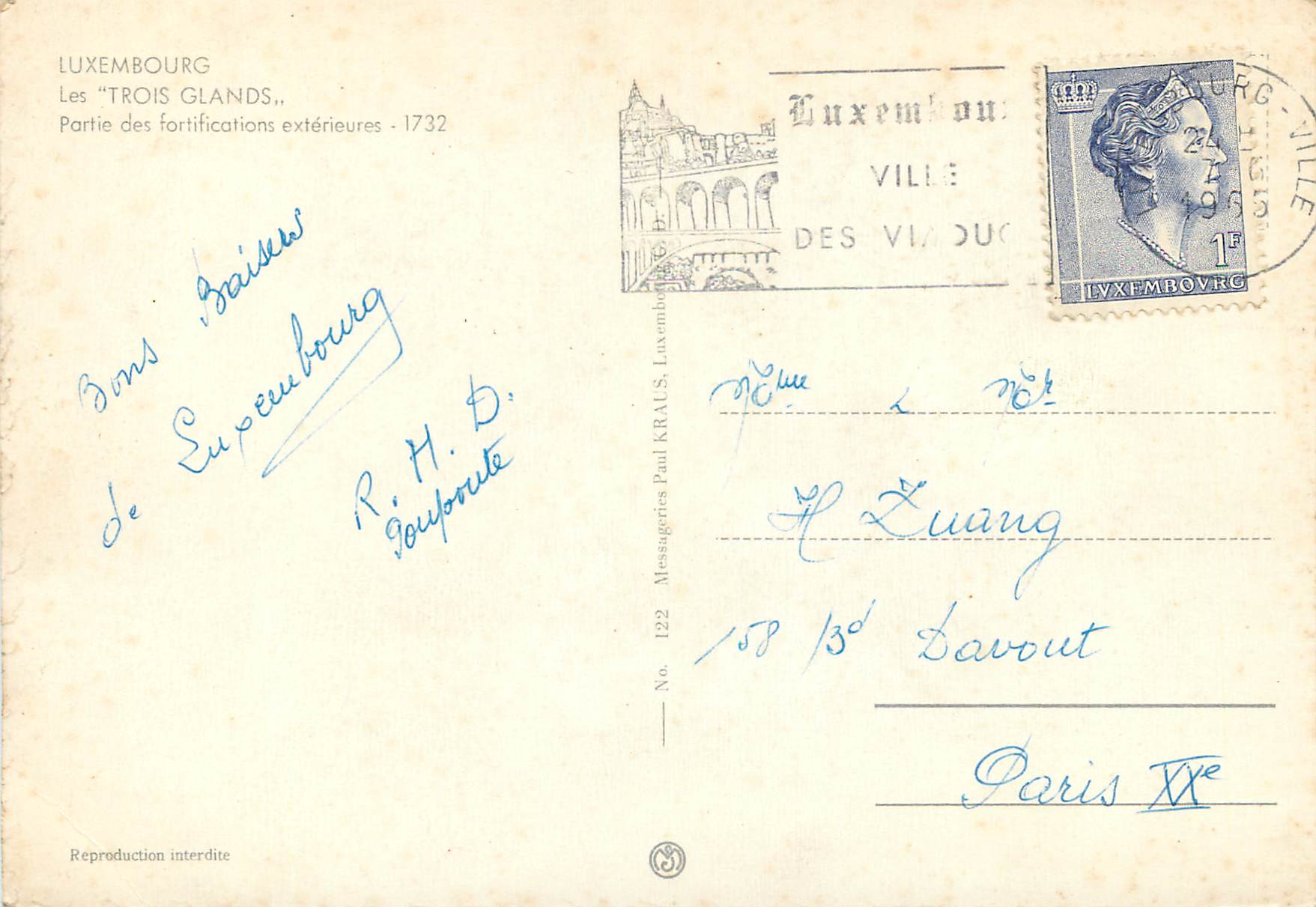 CPM Luxembourg Les Trois Glands — Verso