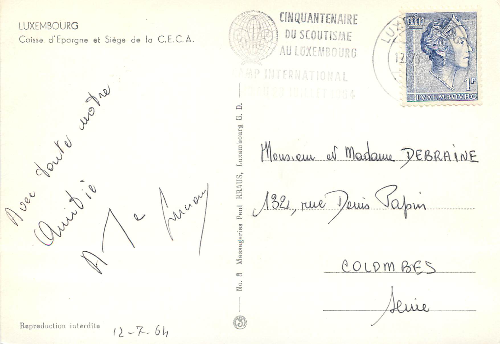 CPM Luxembourg Caisse d'Epargne et Siege de la CECA — Verso