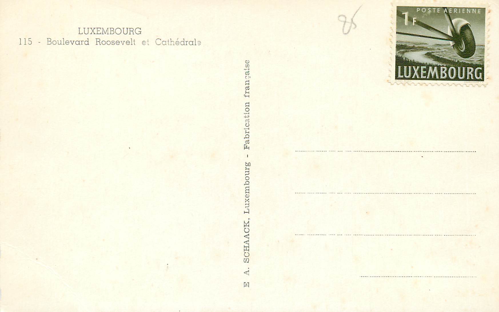 CPM Luxembourg Boulevard Roosevelt et Cathedrale — Verso