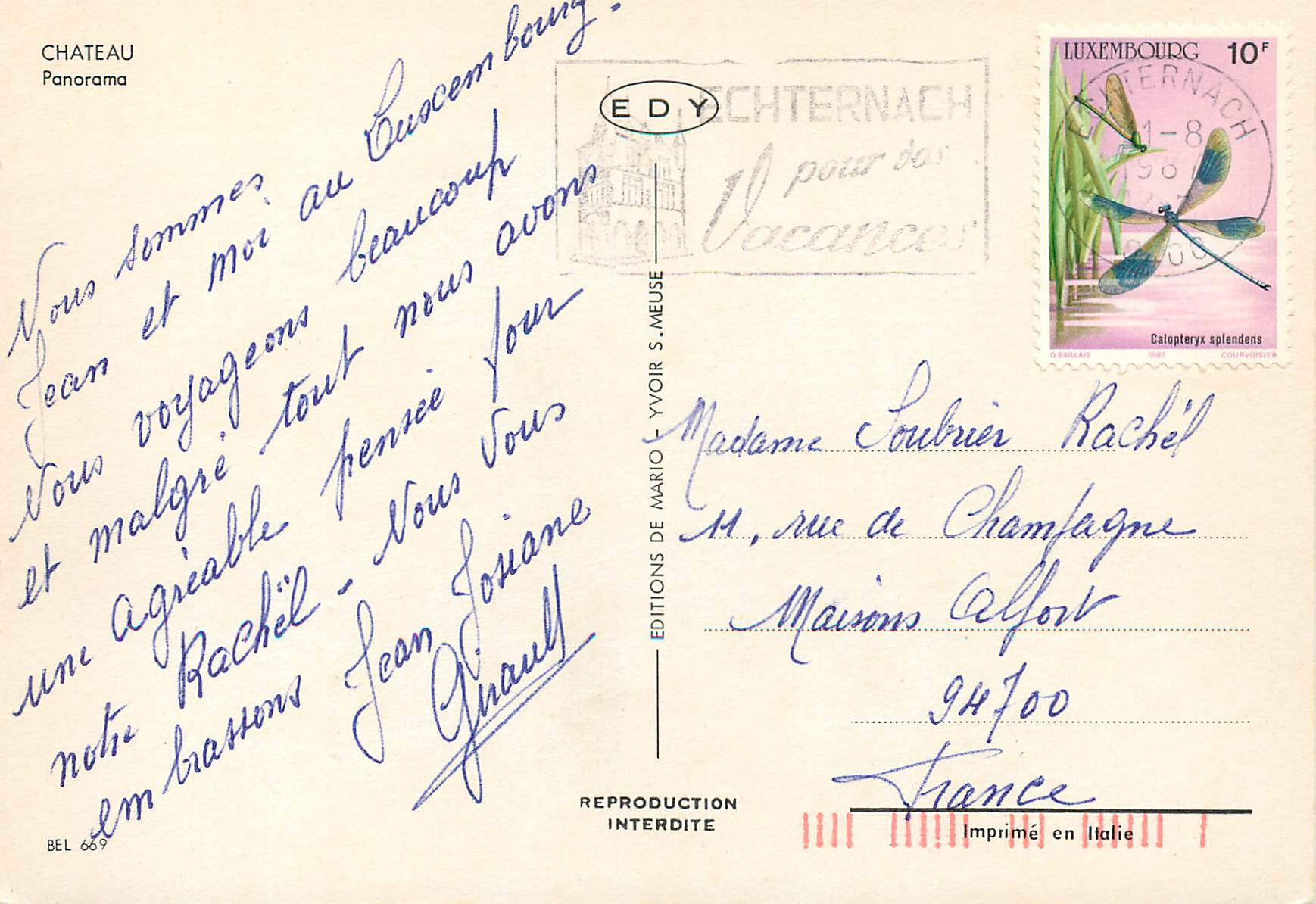 CPM Luxembourg Esch-sur-Sure Chateau — Verso