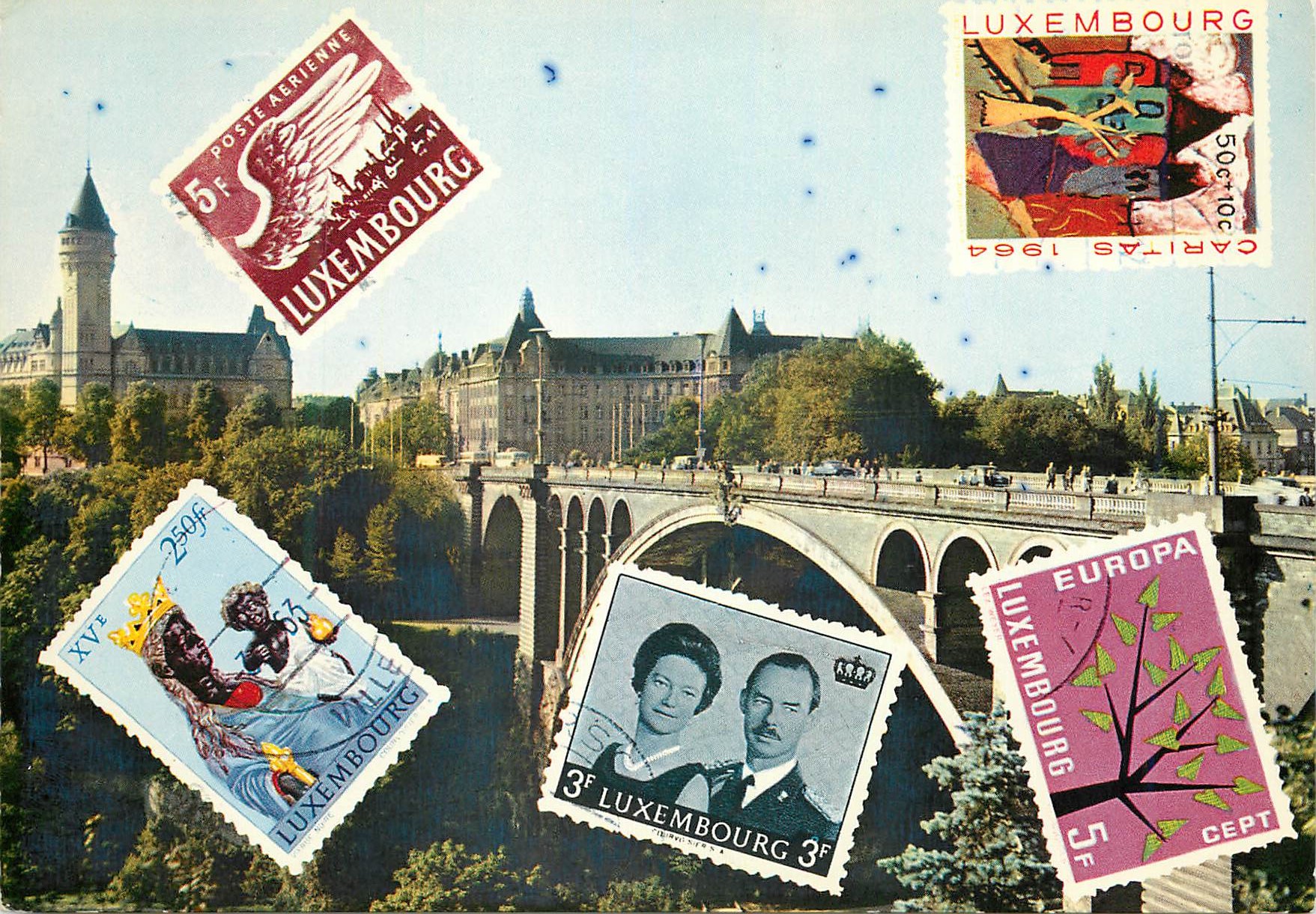 CPM Luxembourg Pont Adolphe et Caisse d'Epargne Europa