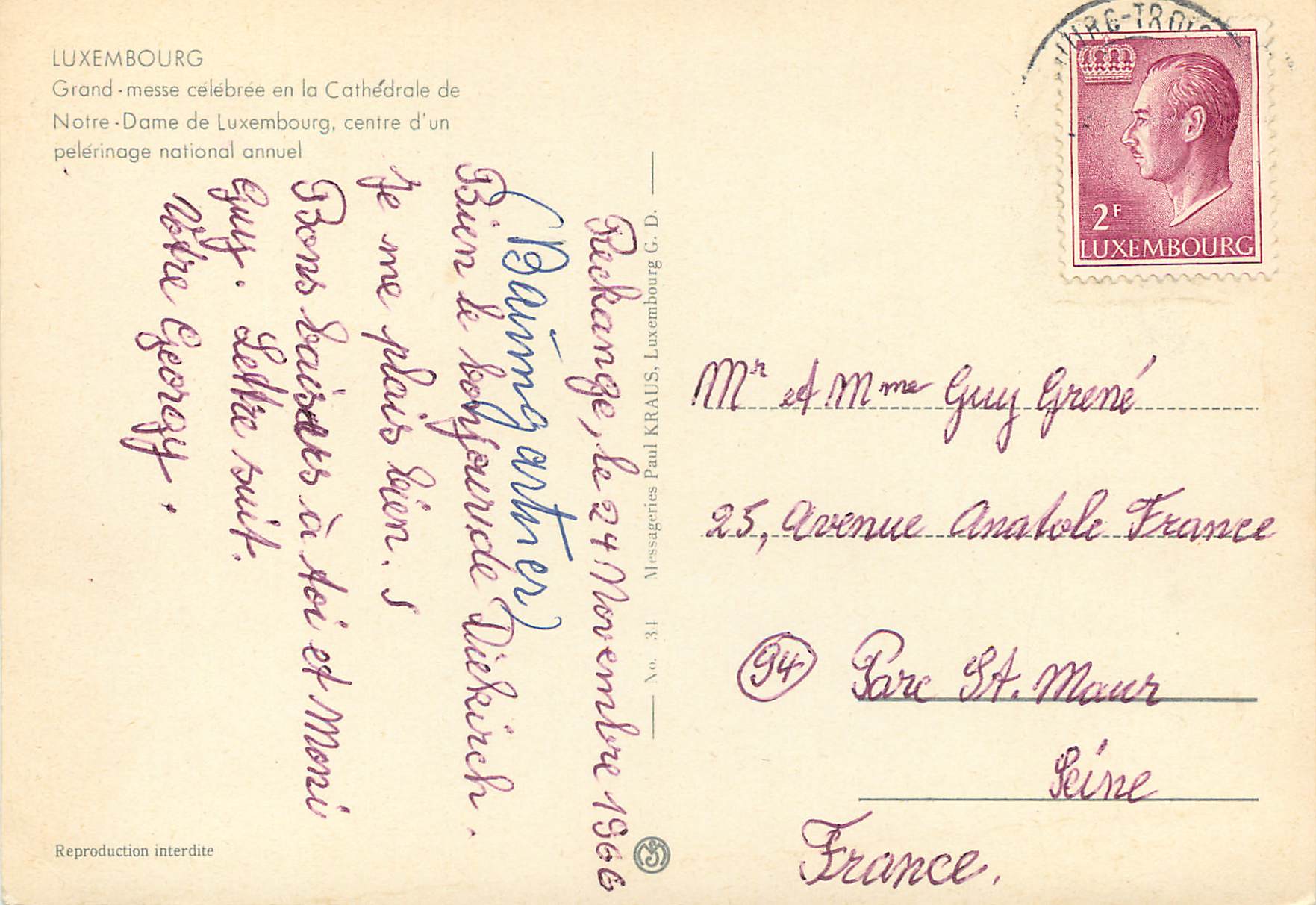 CPM Luxembourg Grand Messe celebree en la Cathedrale de Notre-Dame de la Luxembourg — Back