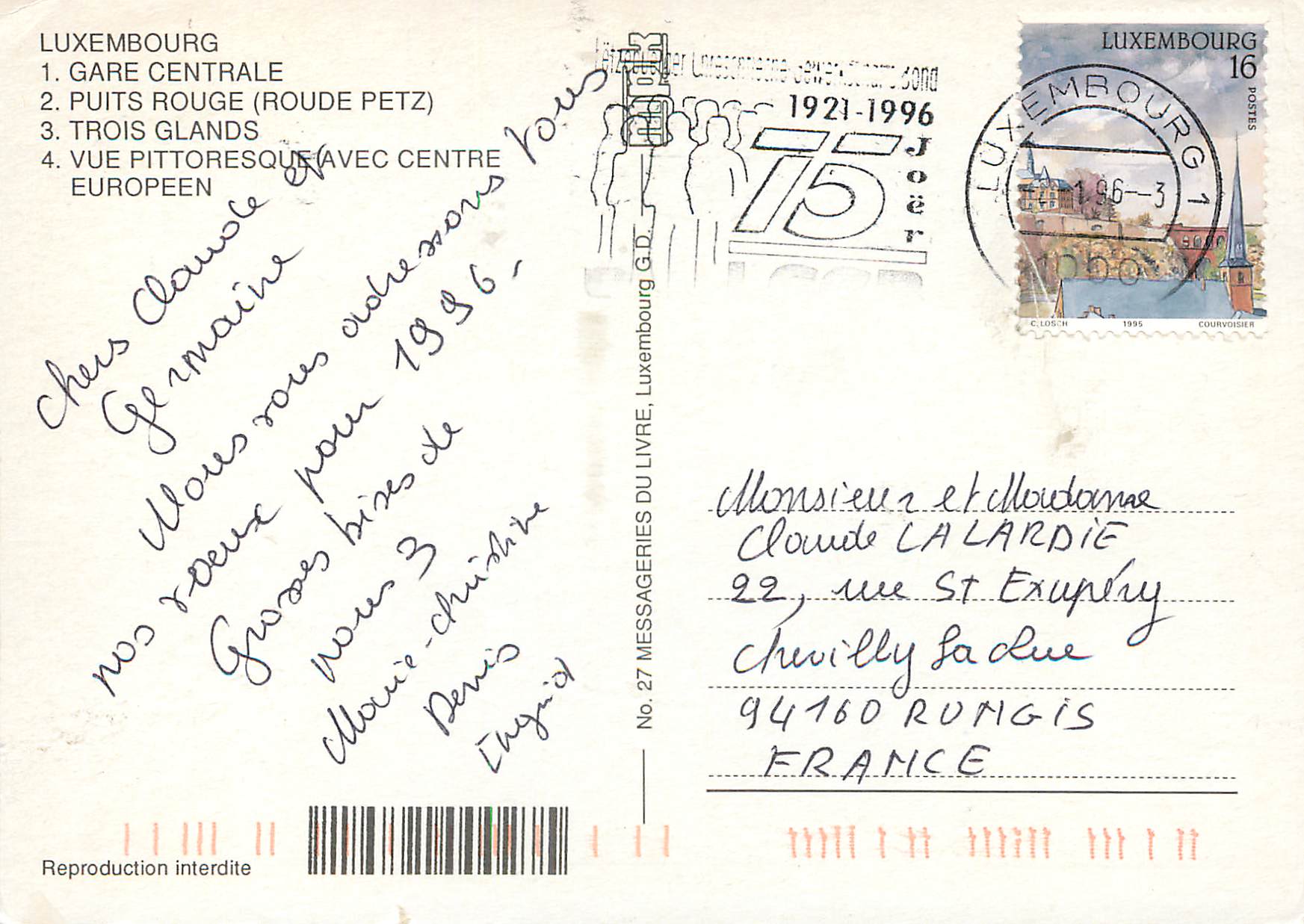 CPM Luxembourg Gare centrale — Verso