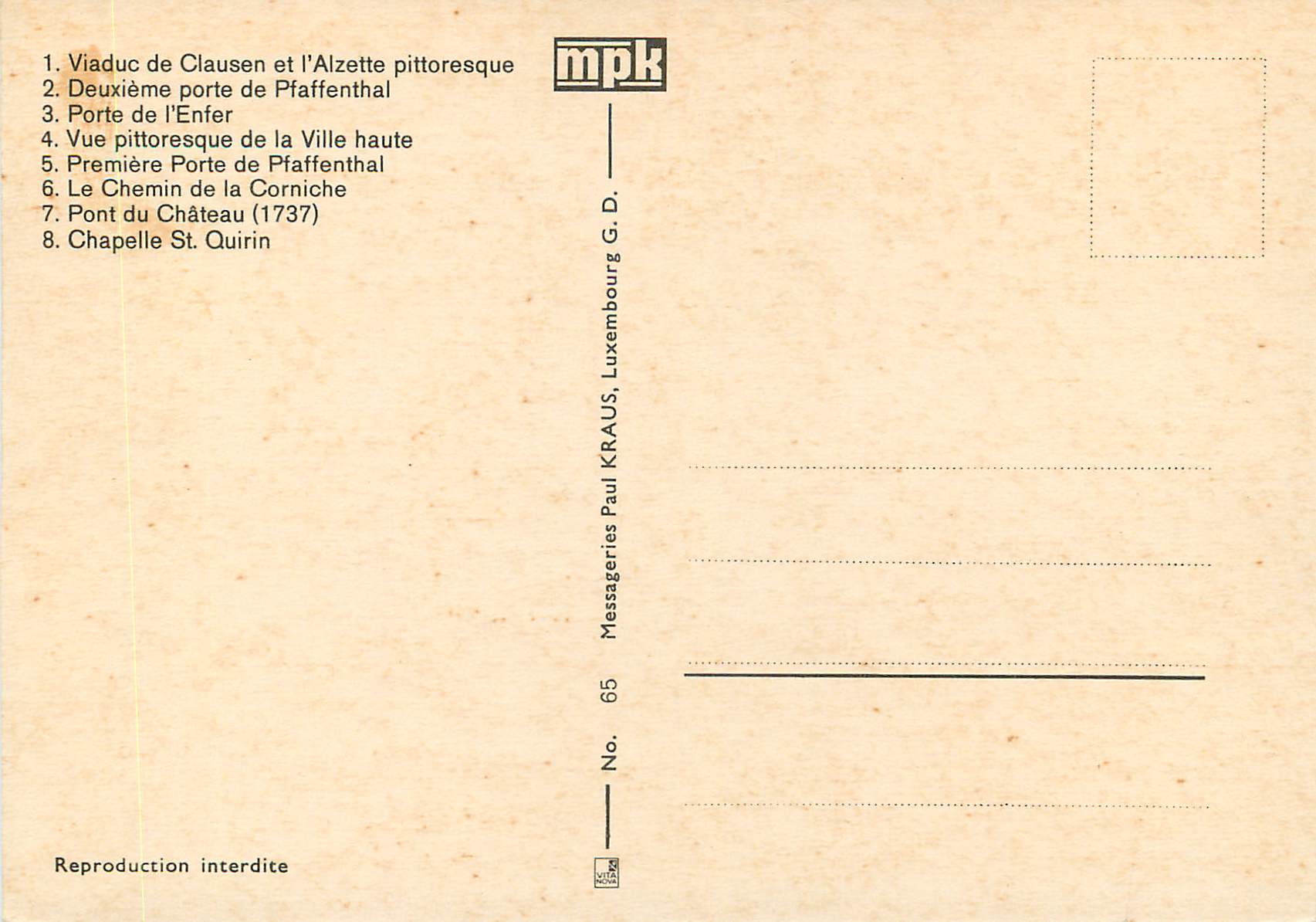 CPM Luxembourg pittoresque — Verso