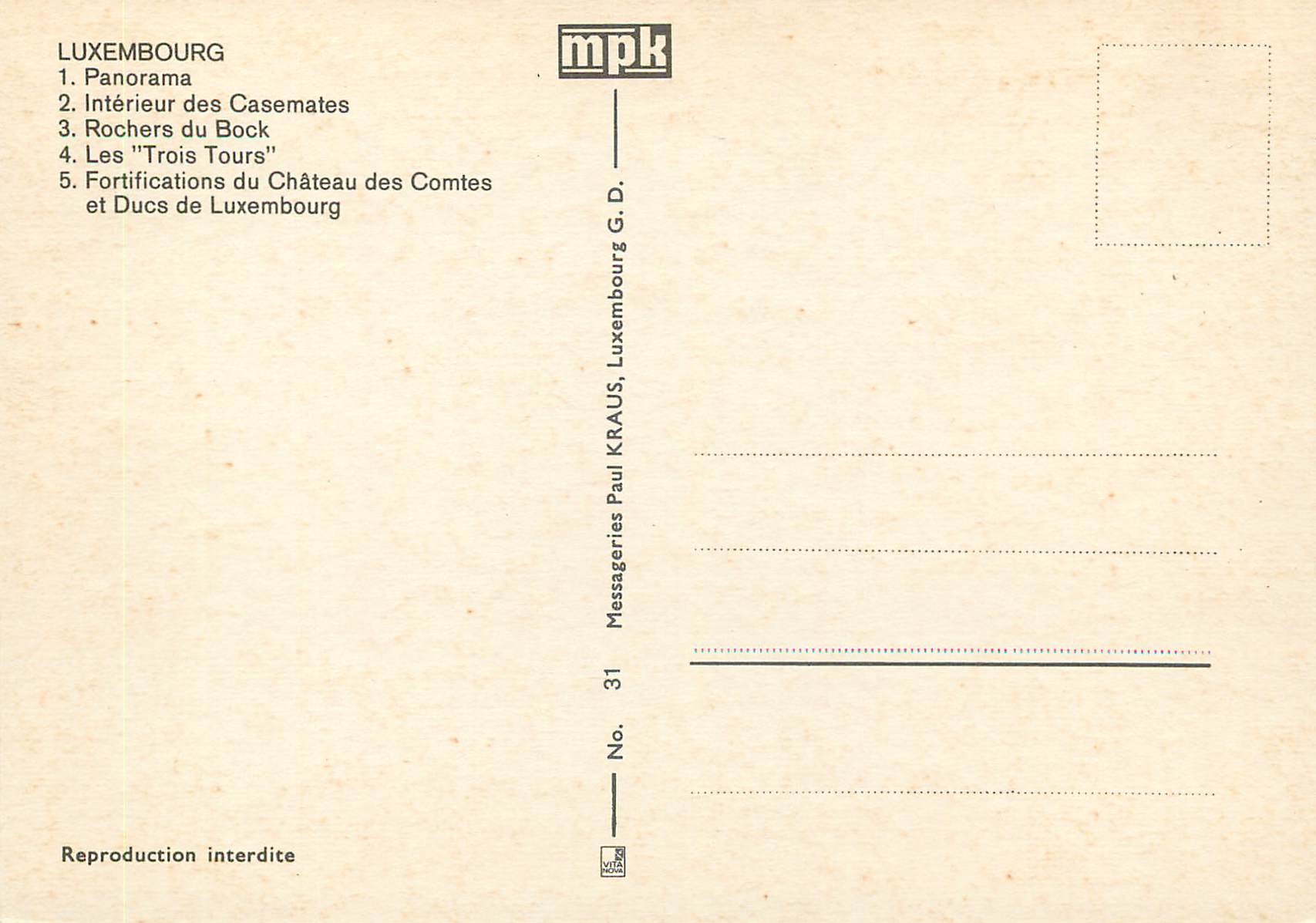 CPM Luxembourg Panorama — Verso