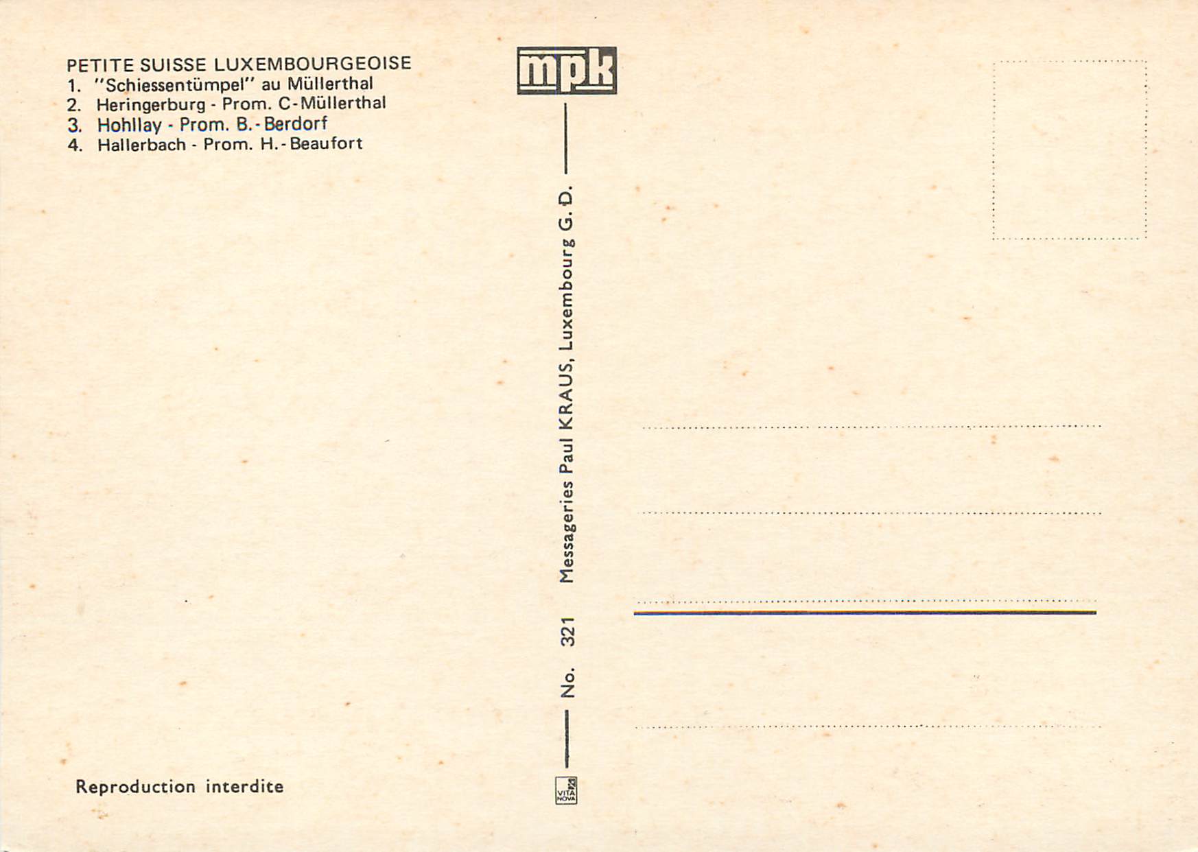 CPM Luxembourg Schiessentumpel au Mullerthal — Verso