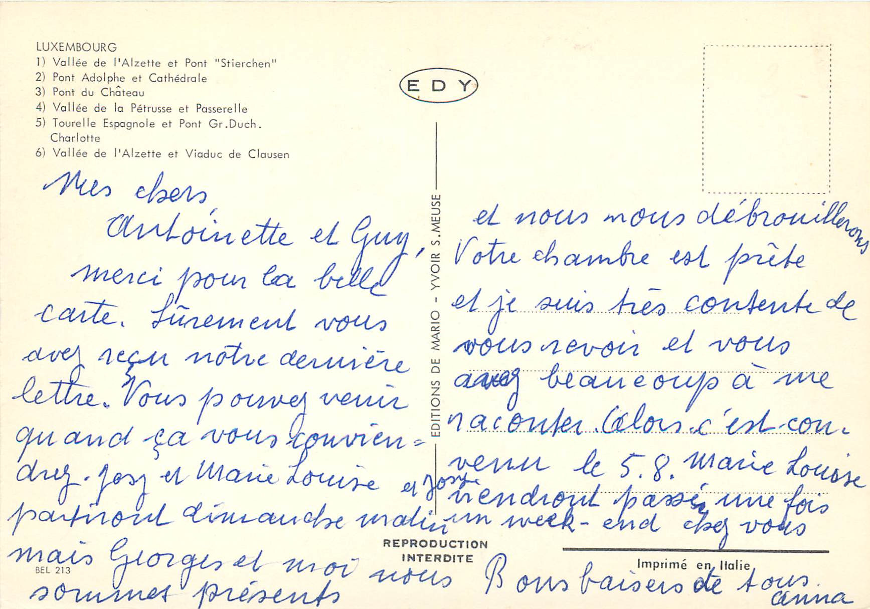 CPM Luxembourg Ponts de la Ville — Verso