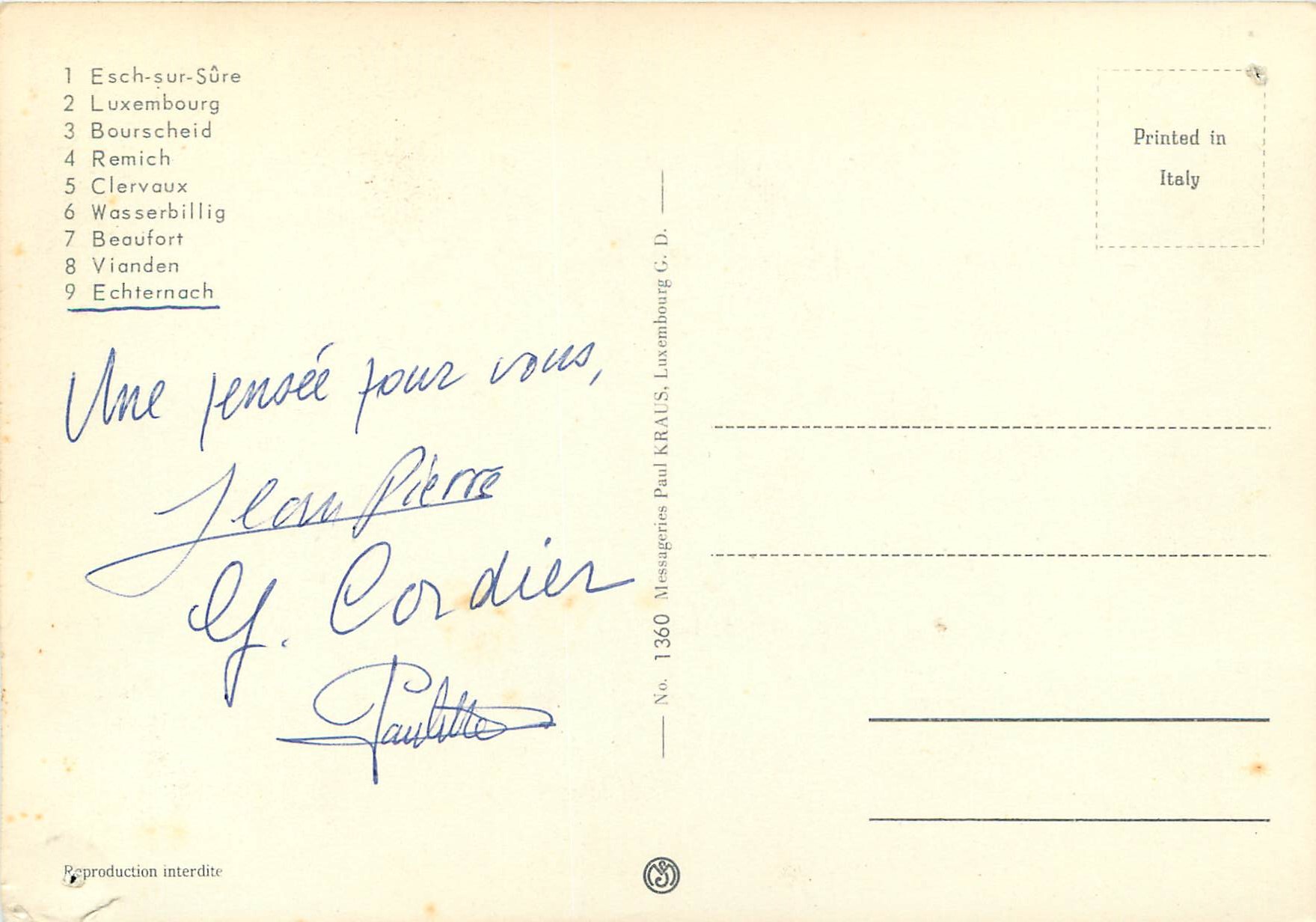 CPM Luxembourg Esch-sur-Sure — Verso