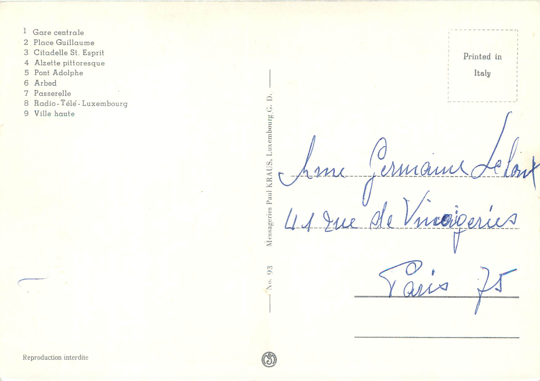 CPM Luxembourg Gare centrale — Verso