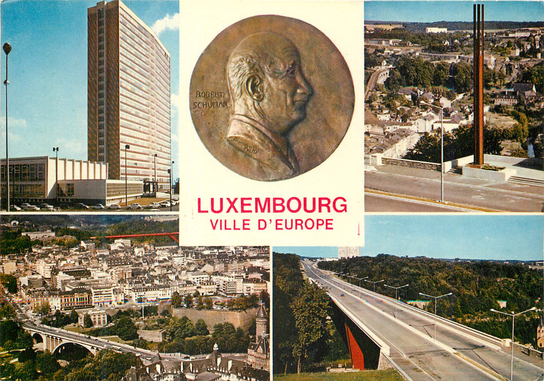 CPM Luxembourg Centre Europeen Robert Schuman Medaille Pont Grande Duchesse Charlotte