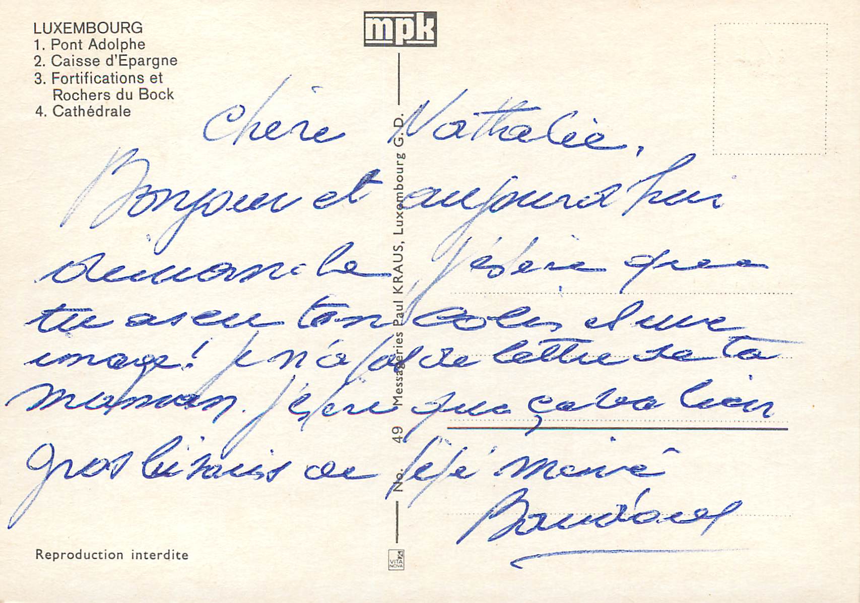 CPM Luxembourg Pont Adolphe — Verso