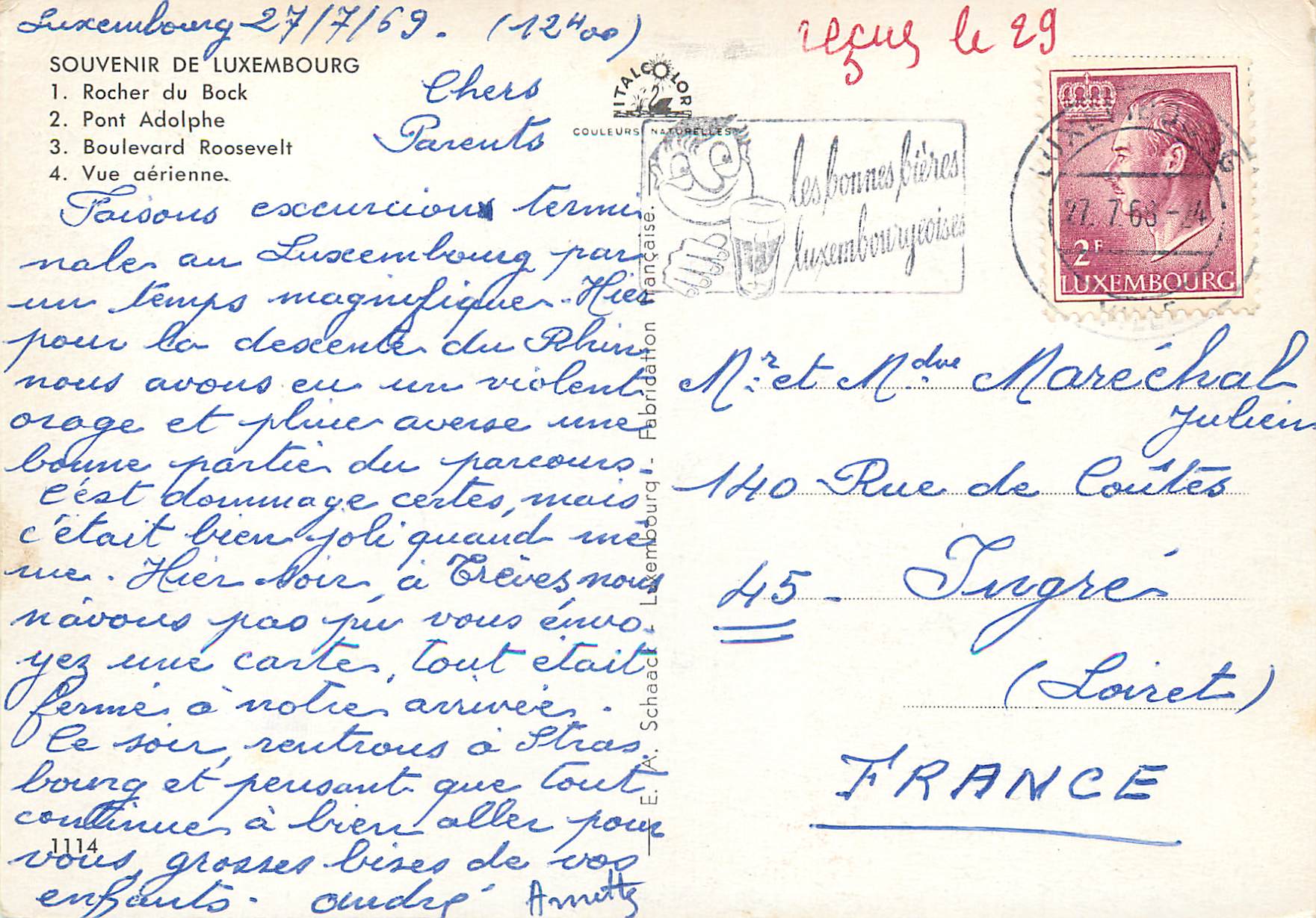 CPM Luxembourg Rocher du Bock — Verso