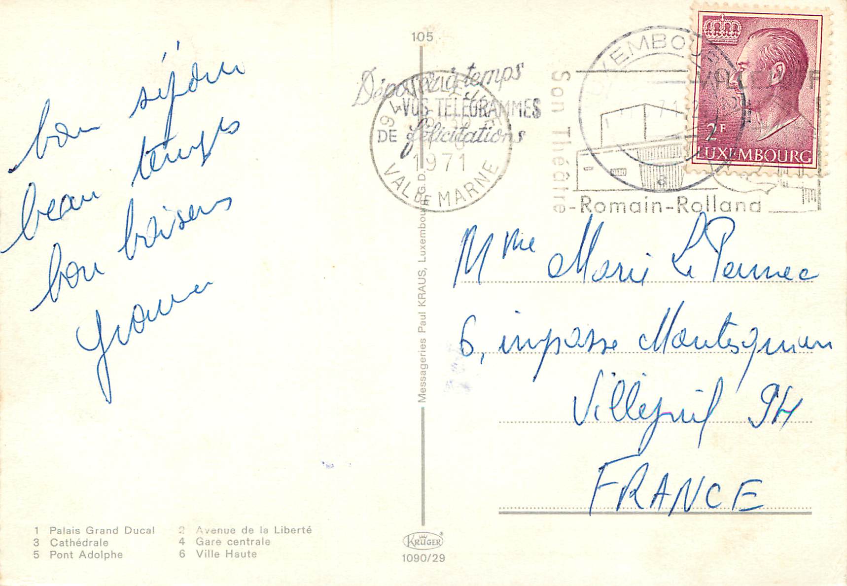 CPM Luxembourg Palais Grand Ducal — Verso