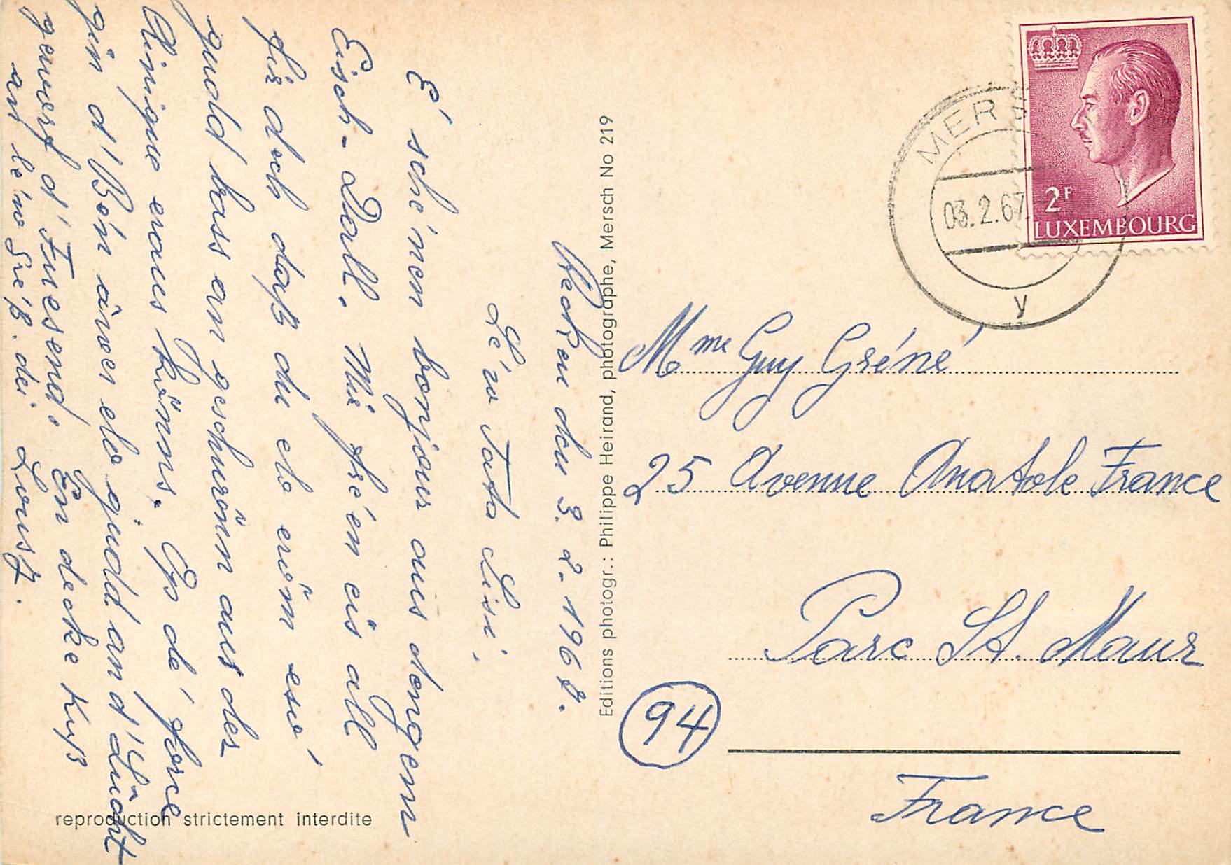 CPM Luxembourg Vallee d'Eisch — Verso