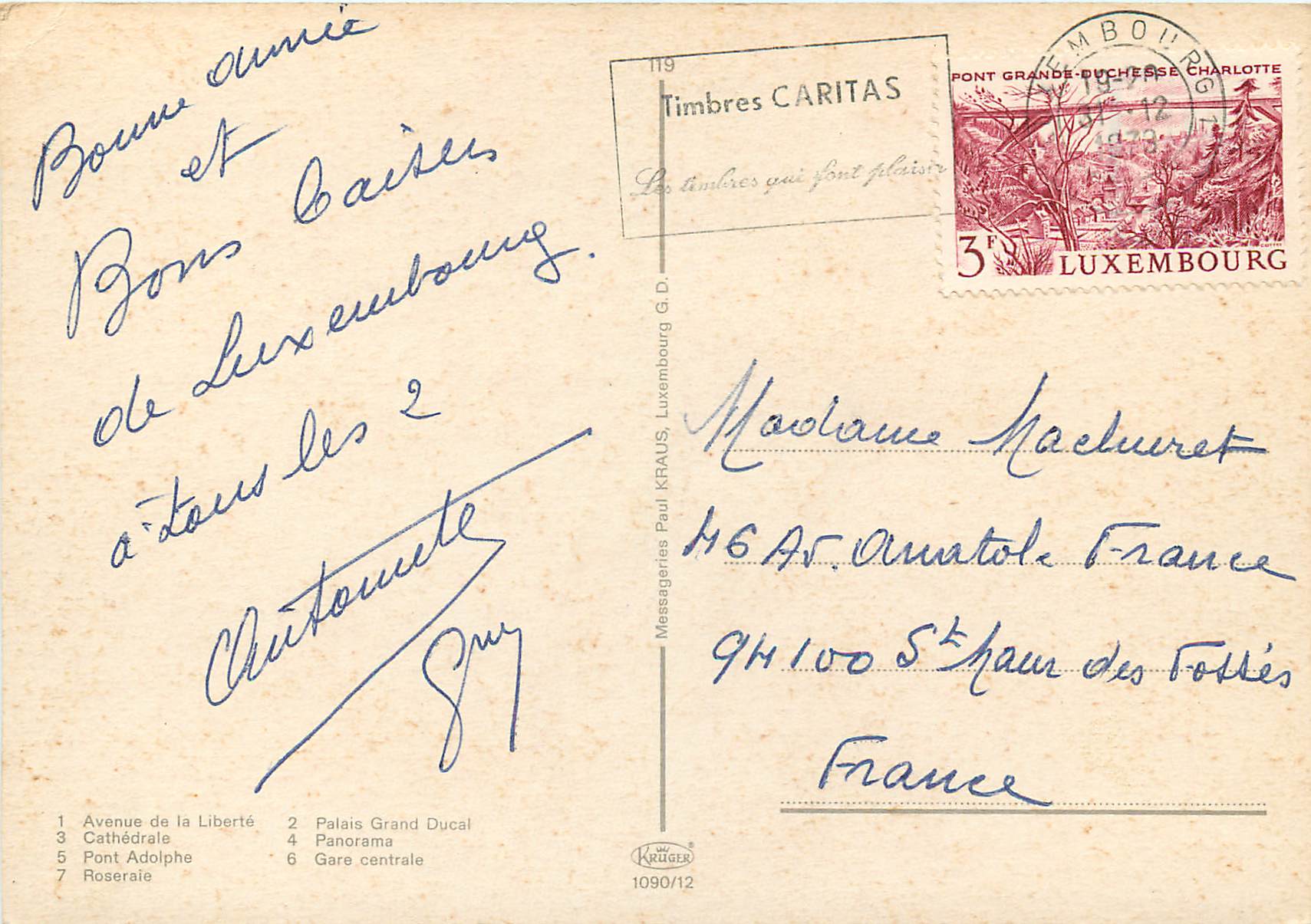 CPM Luxembourg Avenue de la Liberte — Rückseite