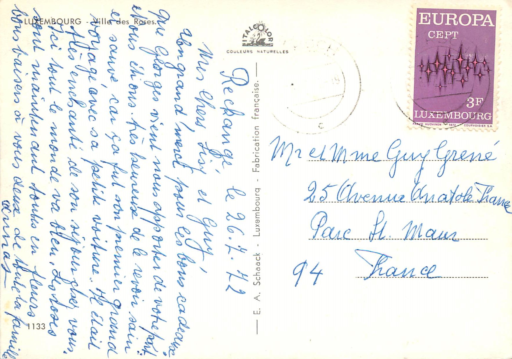 CPM Luxembourg Ville des Roses — Verso