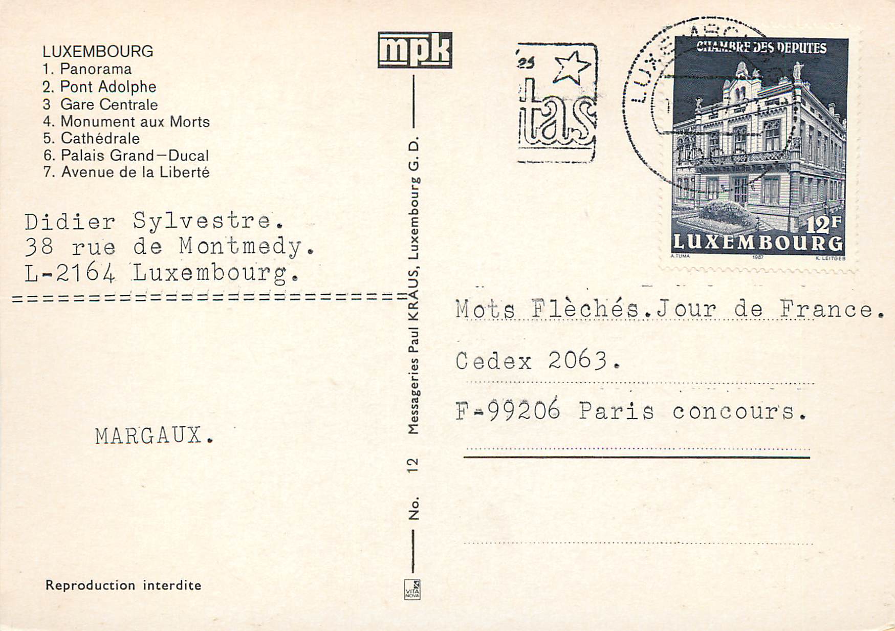 CPM Luxembourg Panorama — Verso
