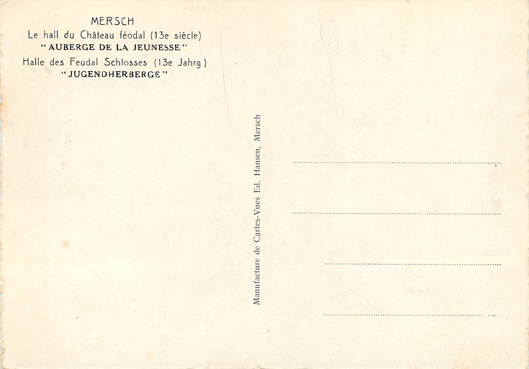 CPA Mersch Le hall du Chateau feodal — Verso