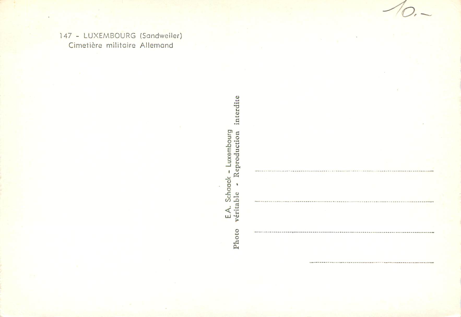CPA Luxembourg Cimitiere (Sandweiller) militaire Allemand — Rückseite