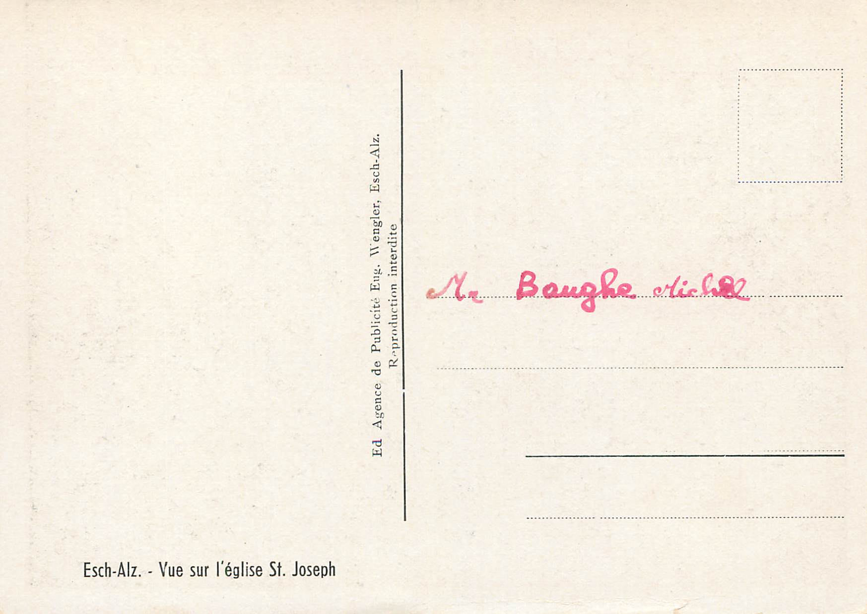 CPA Esch-Alz Vue sur l'Ã©glise St Joseph — Rückseite
