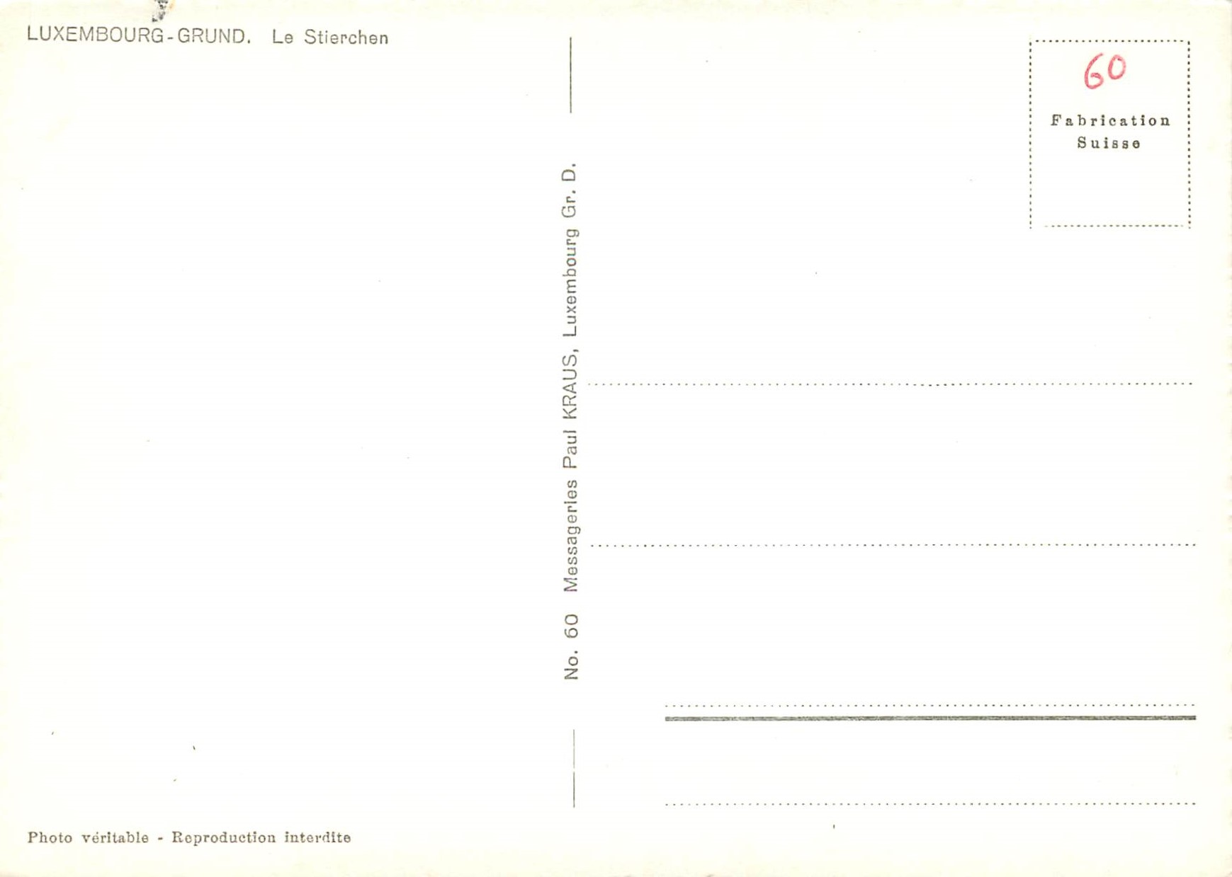 CPA Luxembourg Grund Le Stierchen — Rückseite