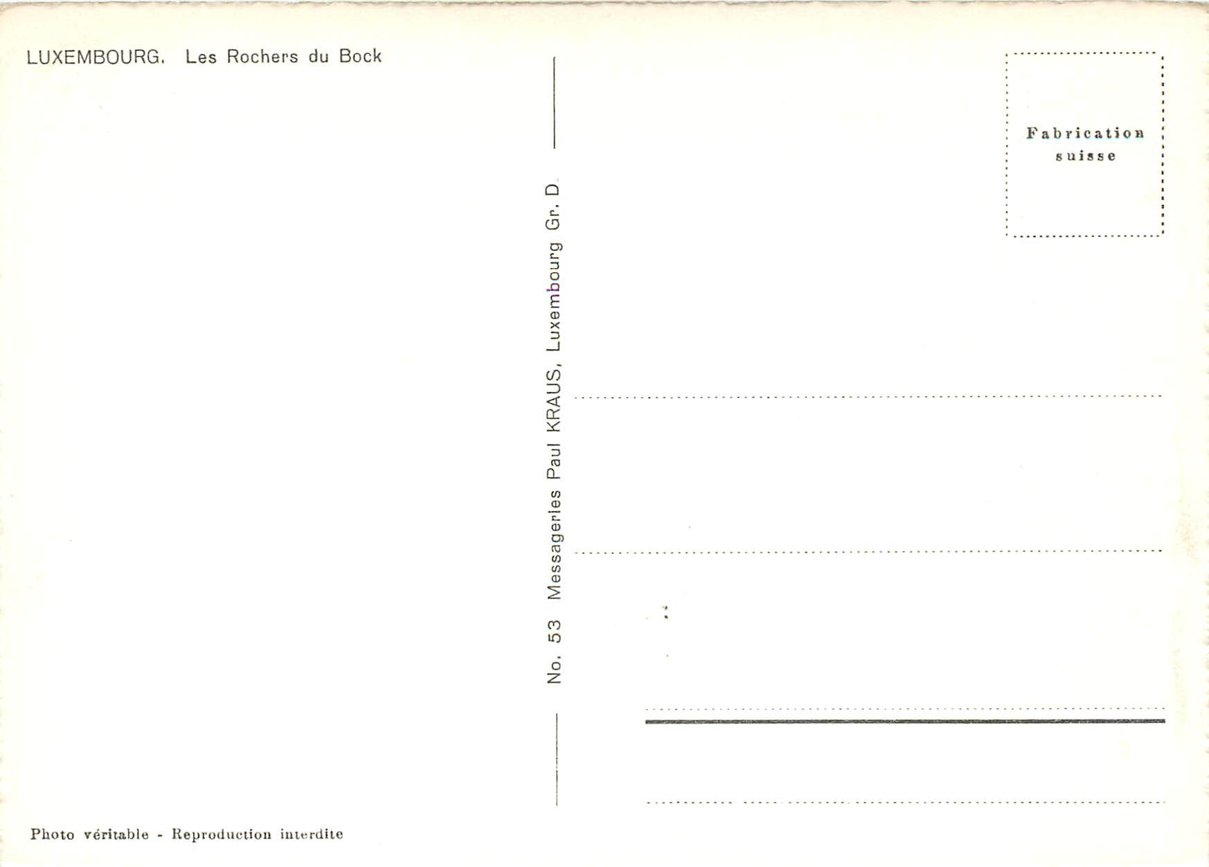 CPA Luxembourg Les Rochers du Bock — Verso