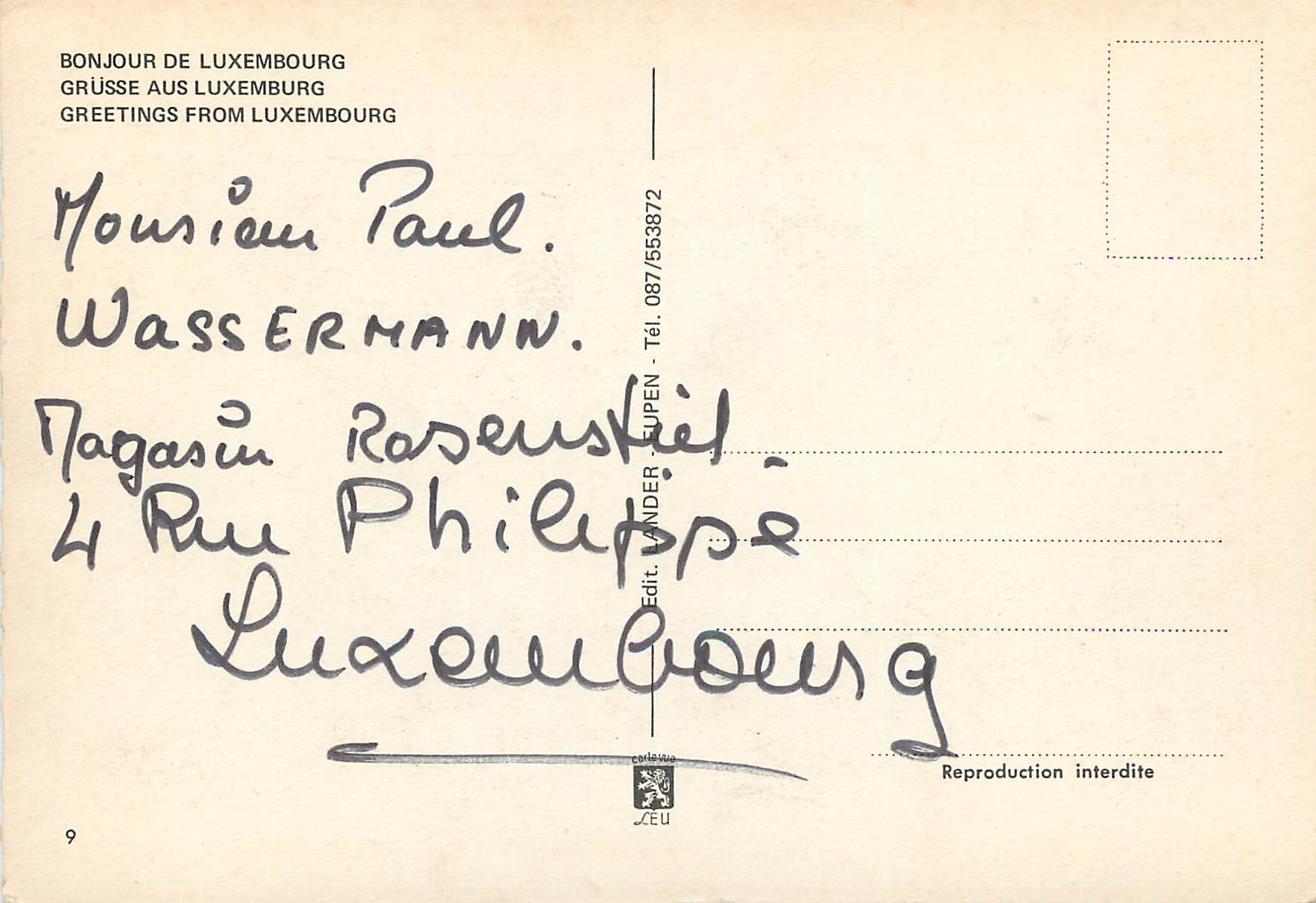 CPA Luxembourg Poupee — Verso