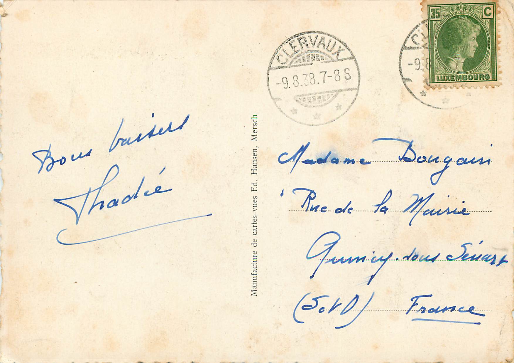 CPA Mersch Chateau XIIIe  siecle — Verso
