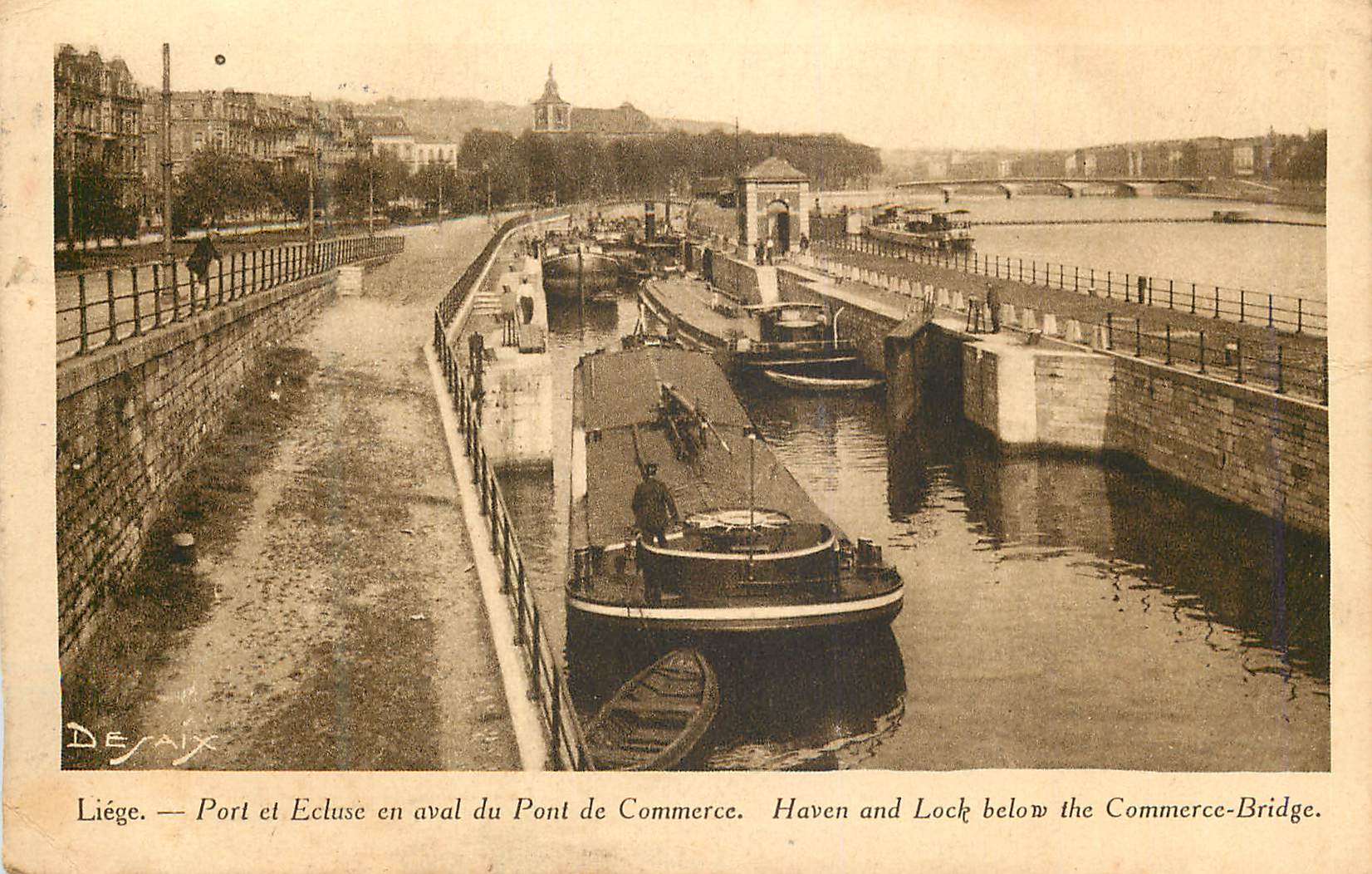 CPA Liege Port et Ecluse en aval du Pont de Commerce Bateau Peniche