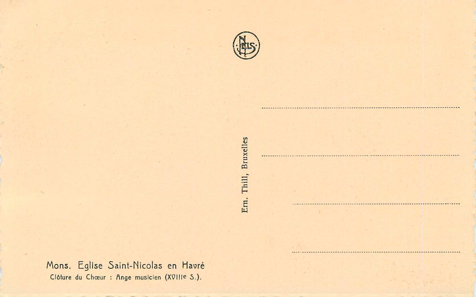 CPA Mons Eglise Saint-Nicolas en Havre Ange musicen Hautbois — Back