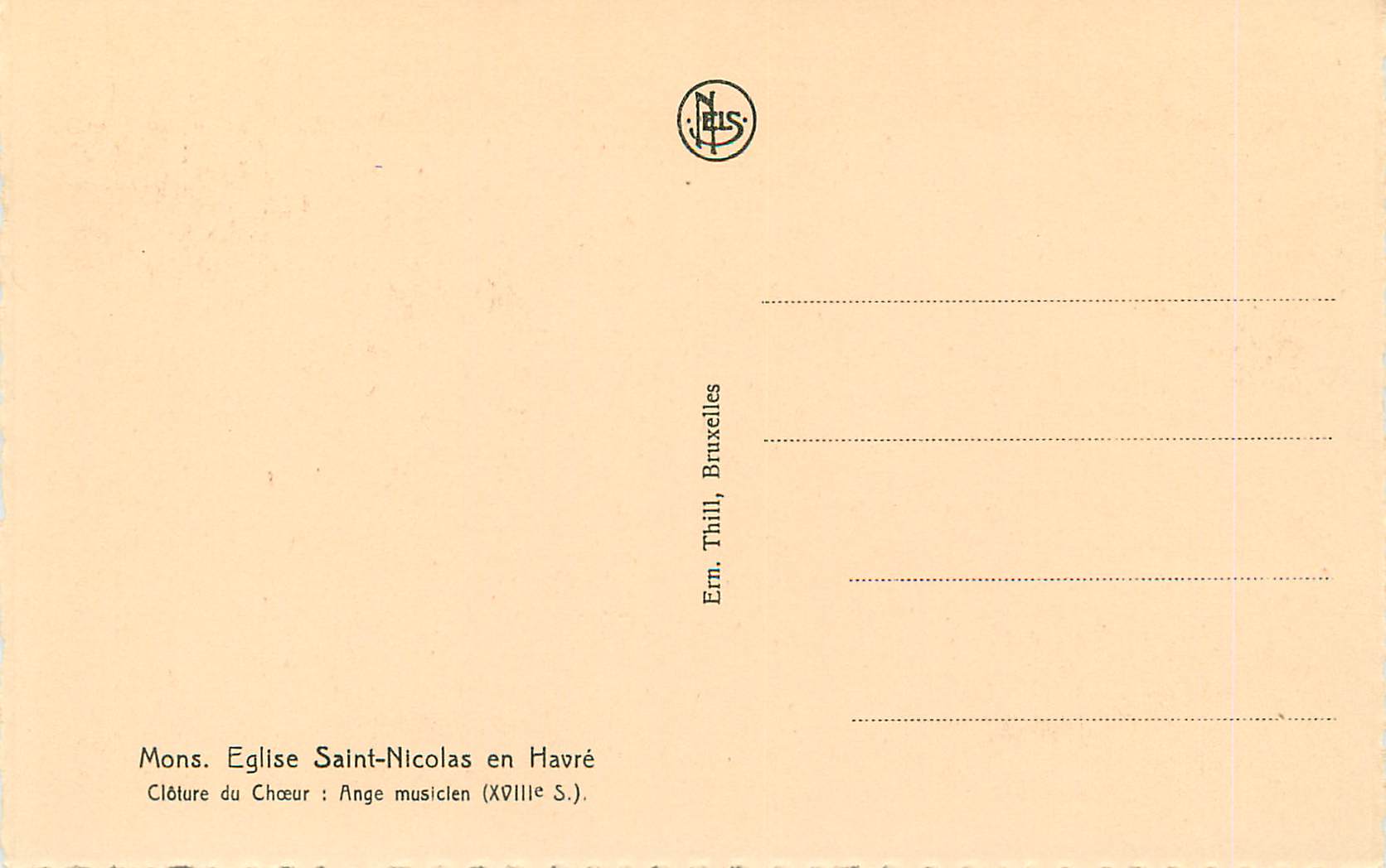 CPA Mons Eglise Saint-Nicolas en Havre Ange musicen Flute — Back