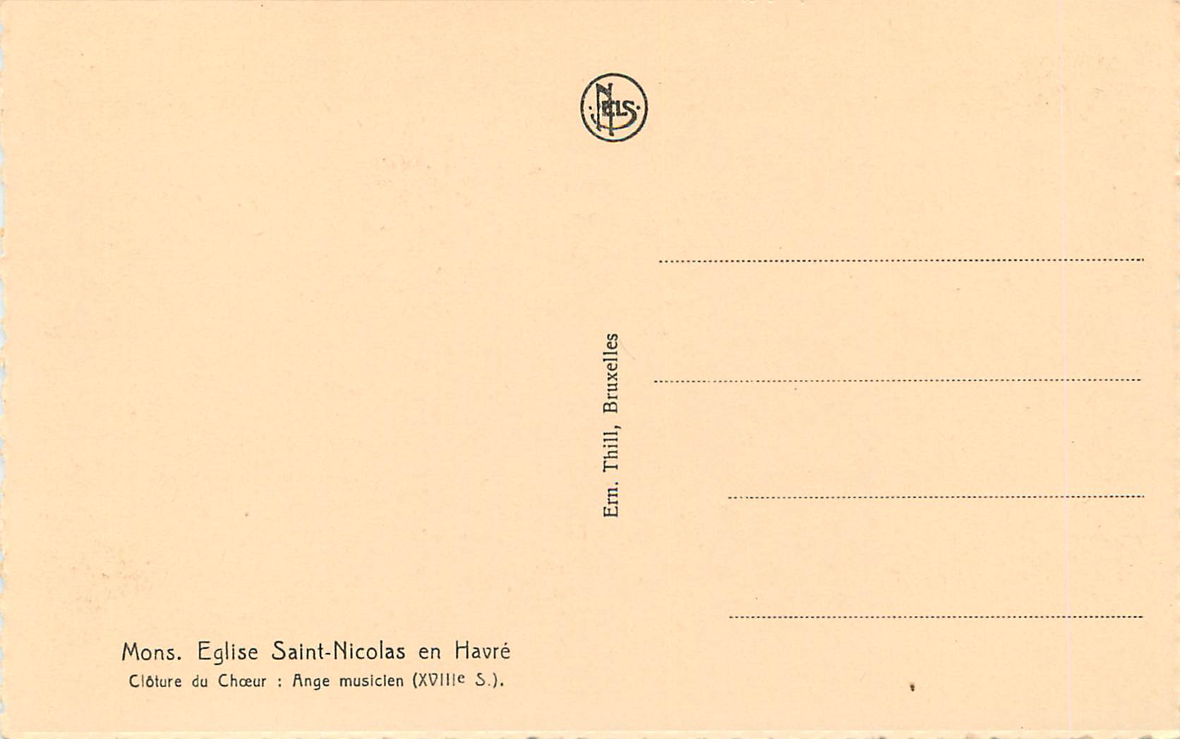 CPA Mons Eglise Saint-Nicolas en Havre Ange musicen Harpe — Back
